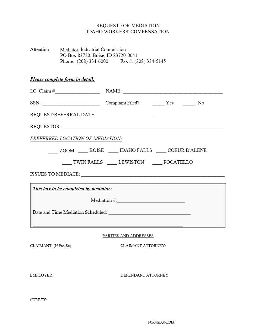 Request For Mediation | Pdf Fpdf Doc Docx | Idaho