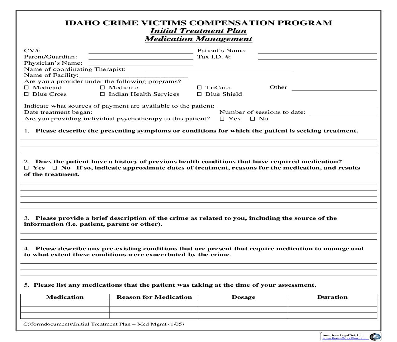 Initial Treatment Plan (Medication Management) | Pdf Fpdf Doc Docx | Idaho