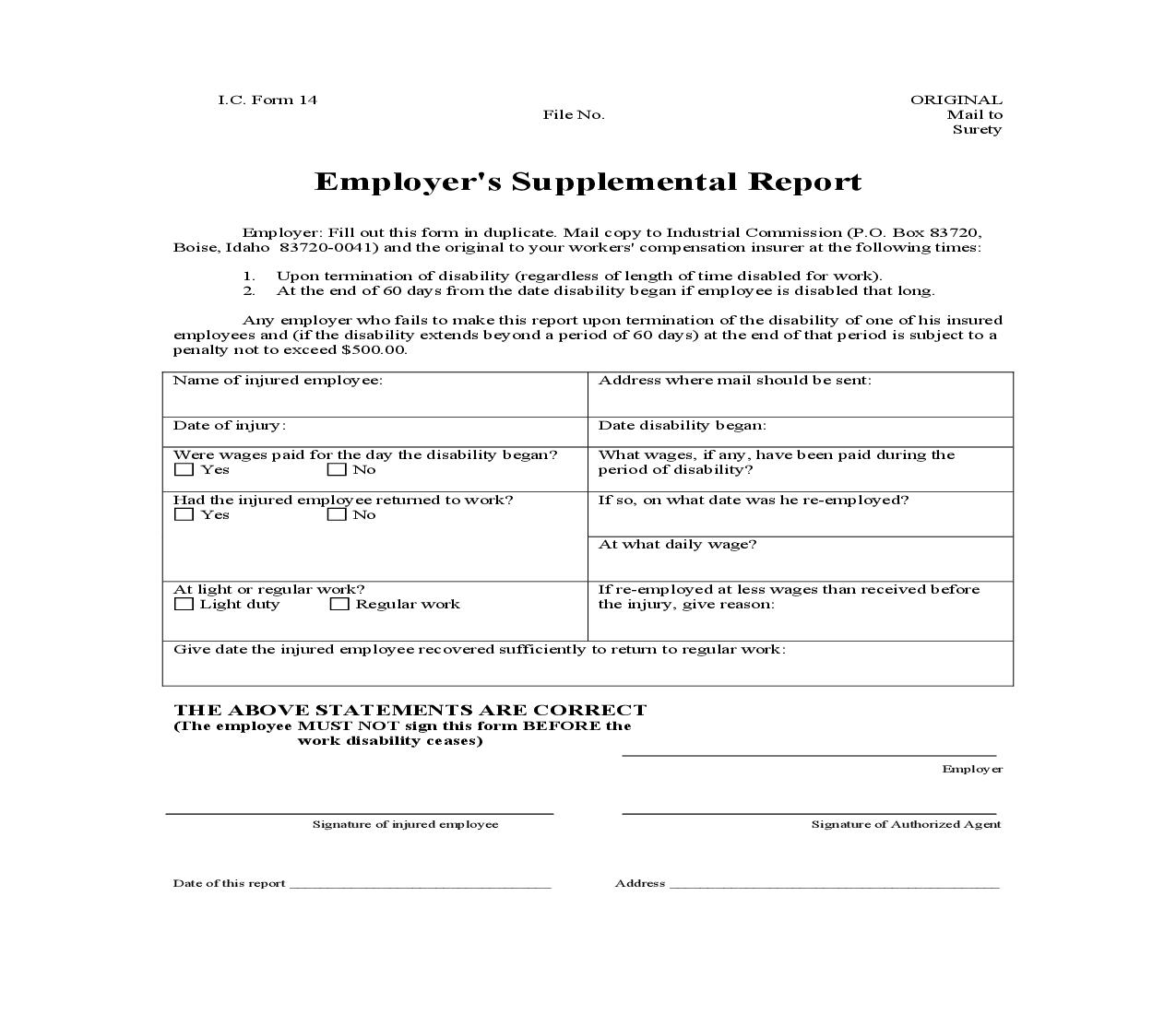 Employers Supplemental Report {IC-14} | Pdf Fpdf Doc Docx | Idaho