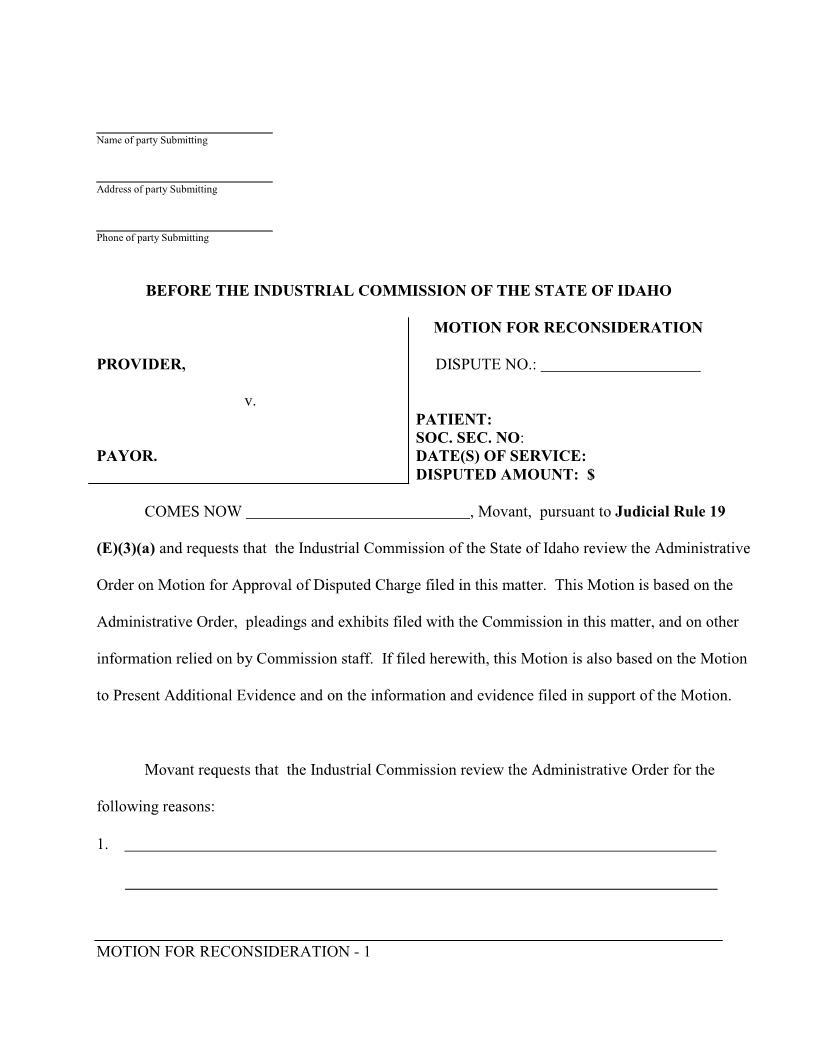 Motion For Reconsideration | Pdf Fpdf Doc Docx | Idaho