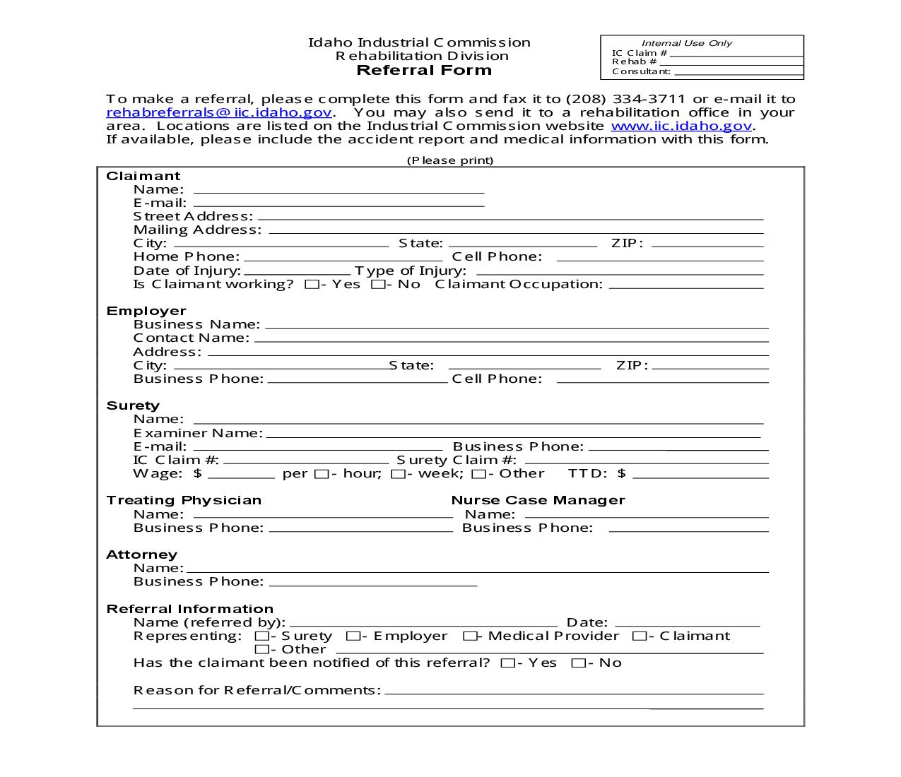Referral Form | Pdf Fpdf Doc Docx | Idaho