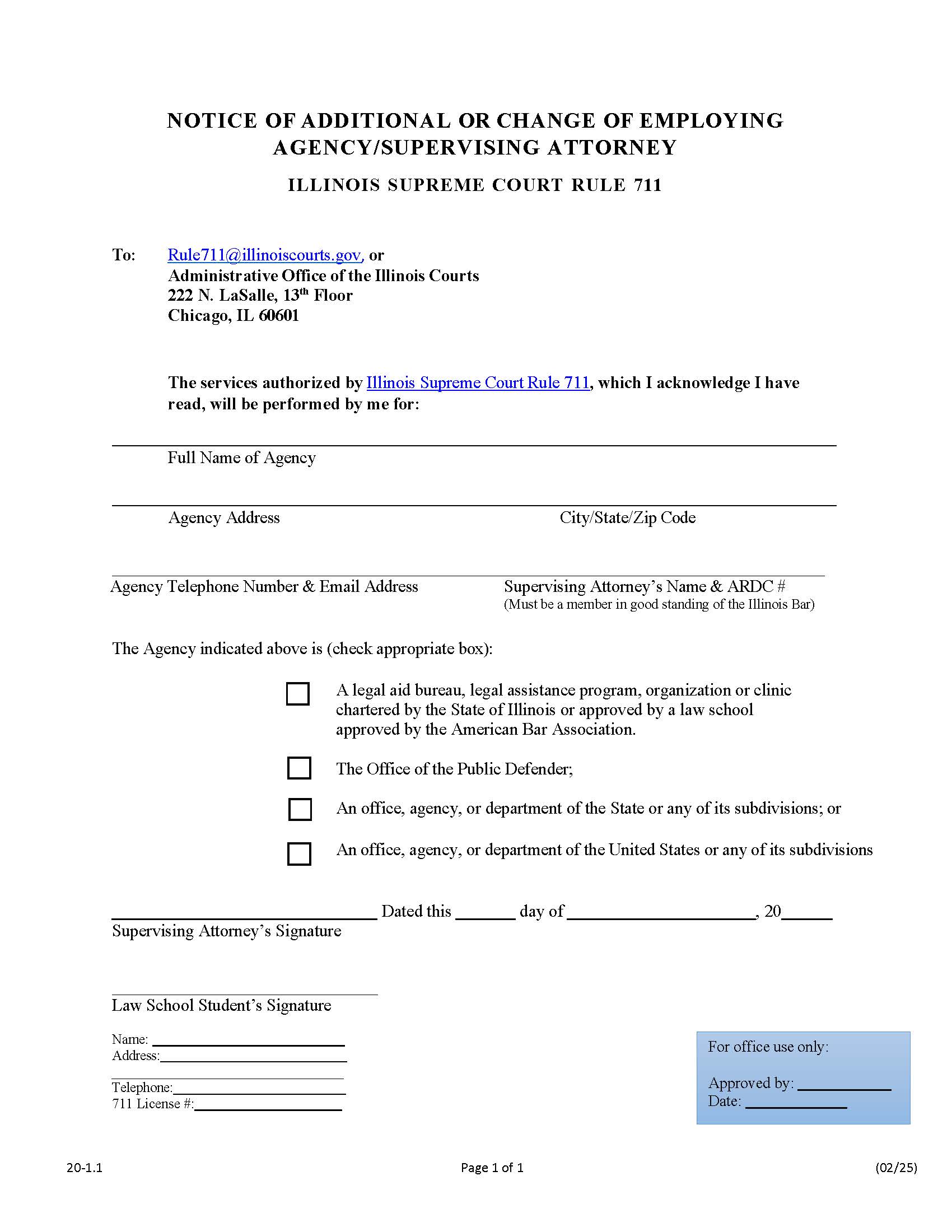 Notice Of Additional-Change Of Employer IL SC Rule 711 | Pdf Fpdf Doc Docx | Illinois