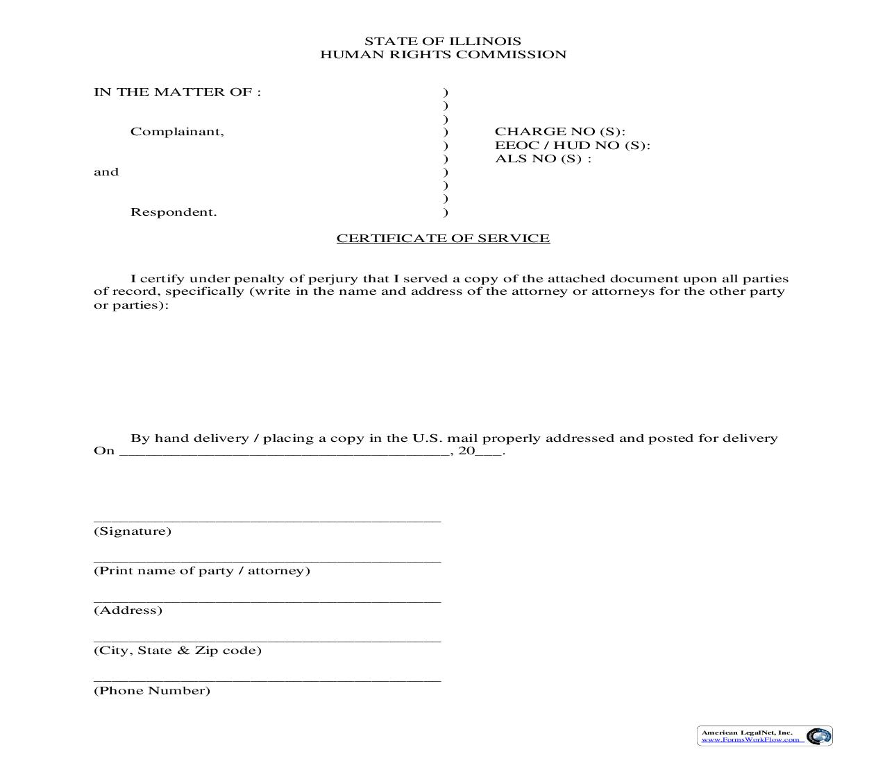 Certficate Of Service | Pdf Fpdf Doc Docx | Illinois