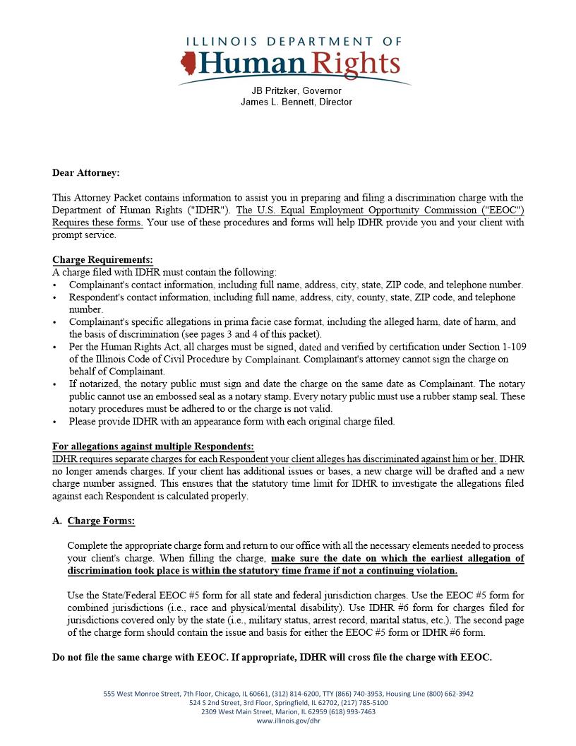 Charge Of Discrimination Attorney Packet | Pdf Fpdf Docx | Illinois