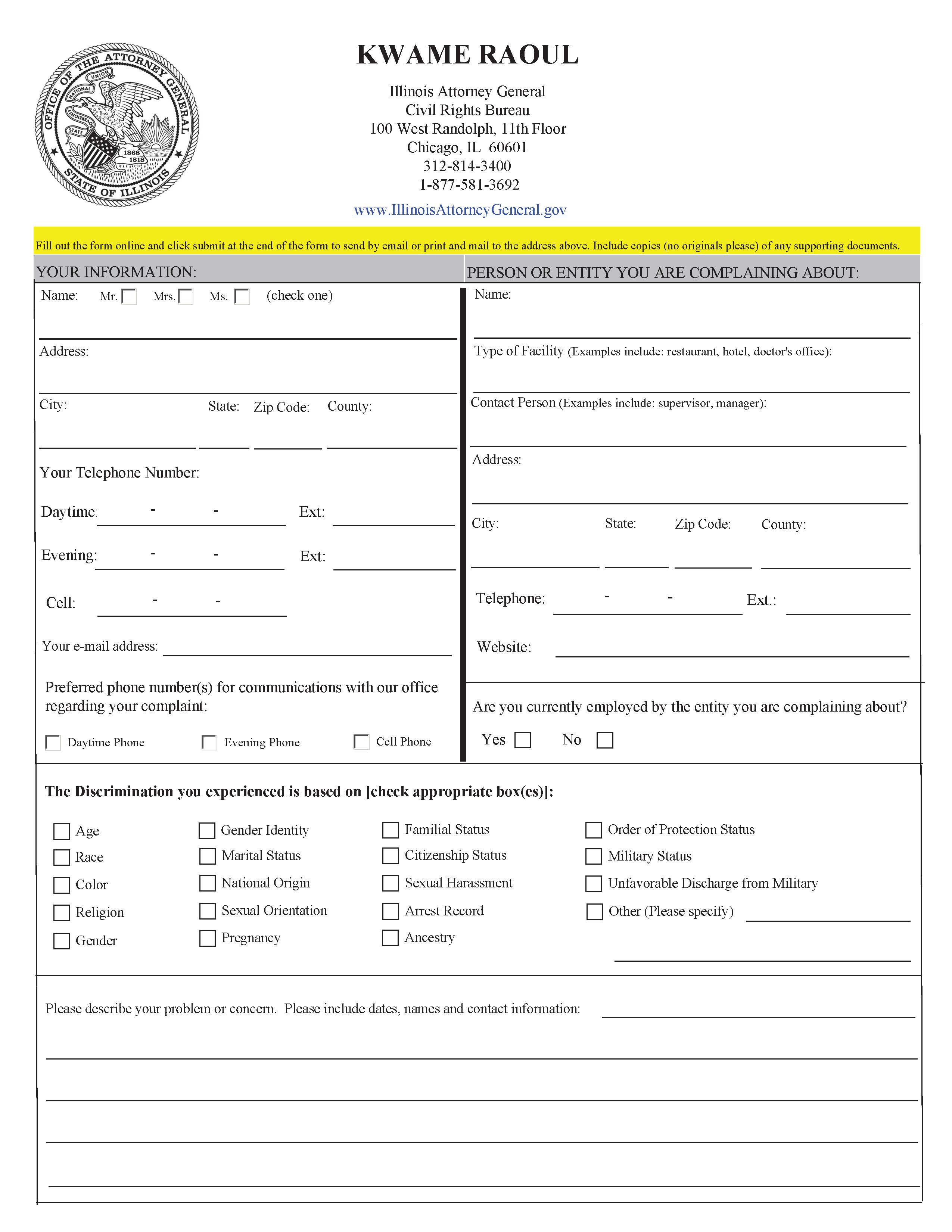Complaint Of Civil Rights Violation | Pdf Fpdf Doc Docx | Illinois