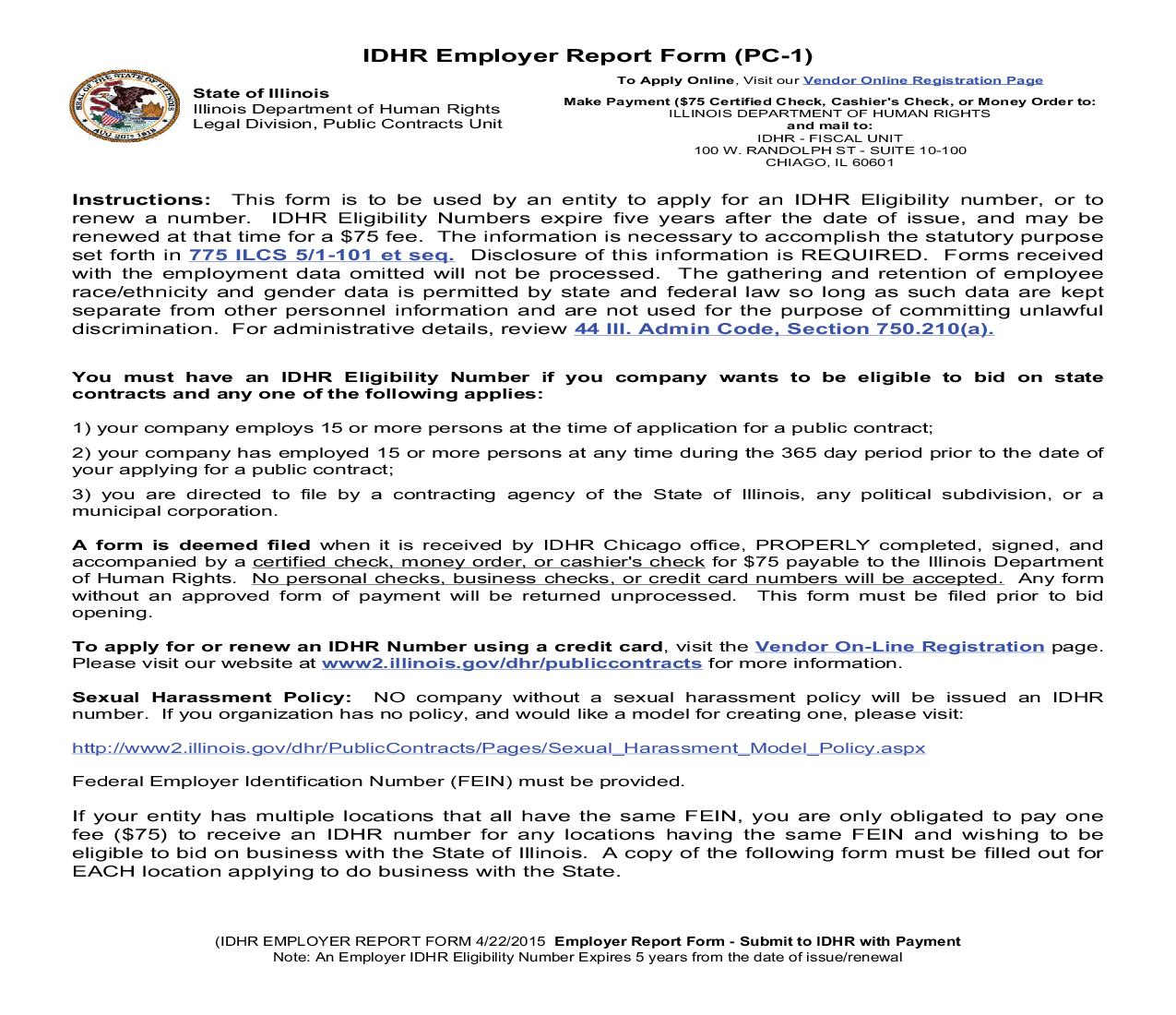 Employer Report Form {PC-1} | Pdf Fpdf Doc Docx | Illinois