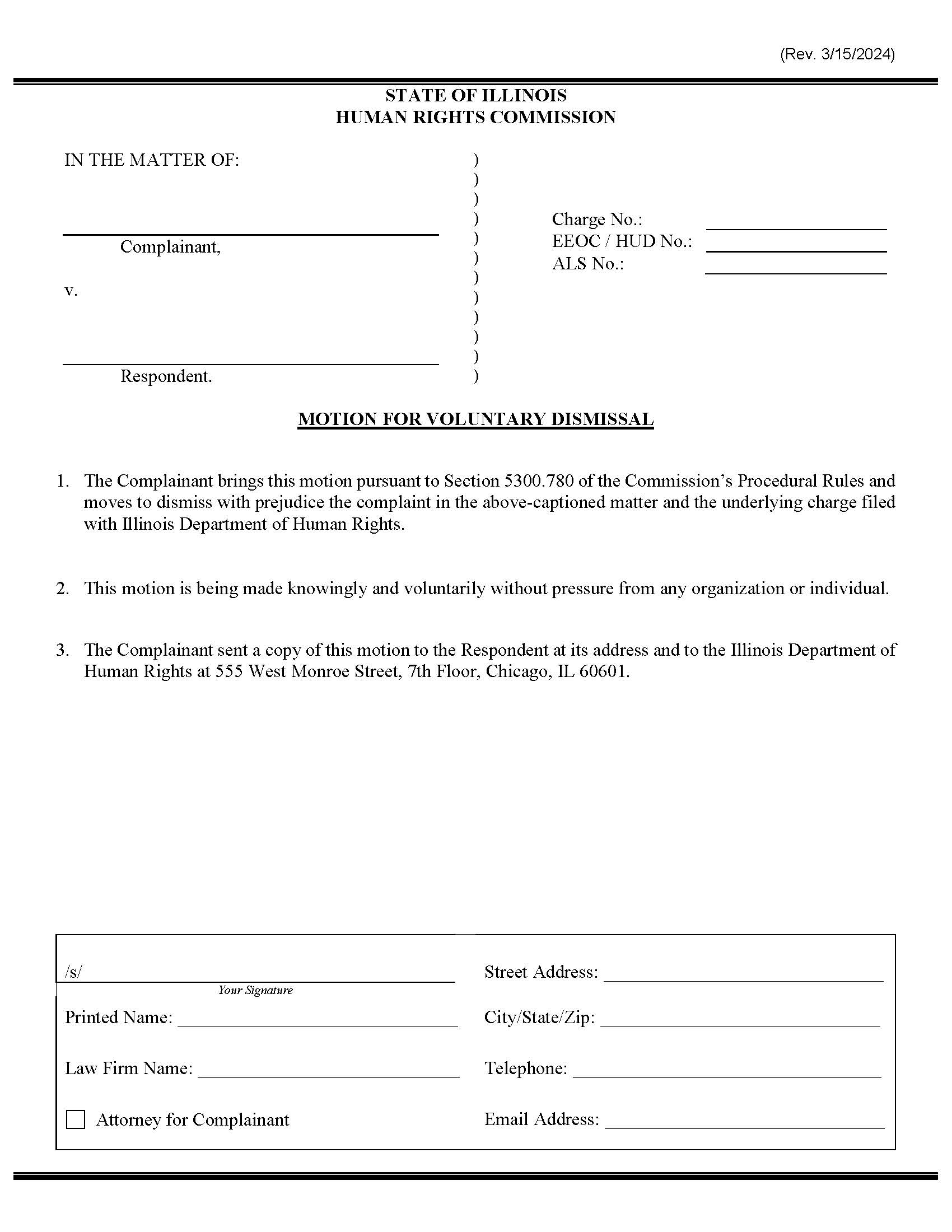 Motion For Voluntary Dismissal (Complaint) | Pdf Fpdf Doc Docx | Illinois