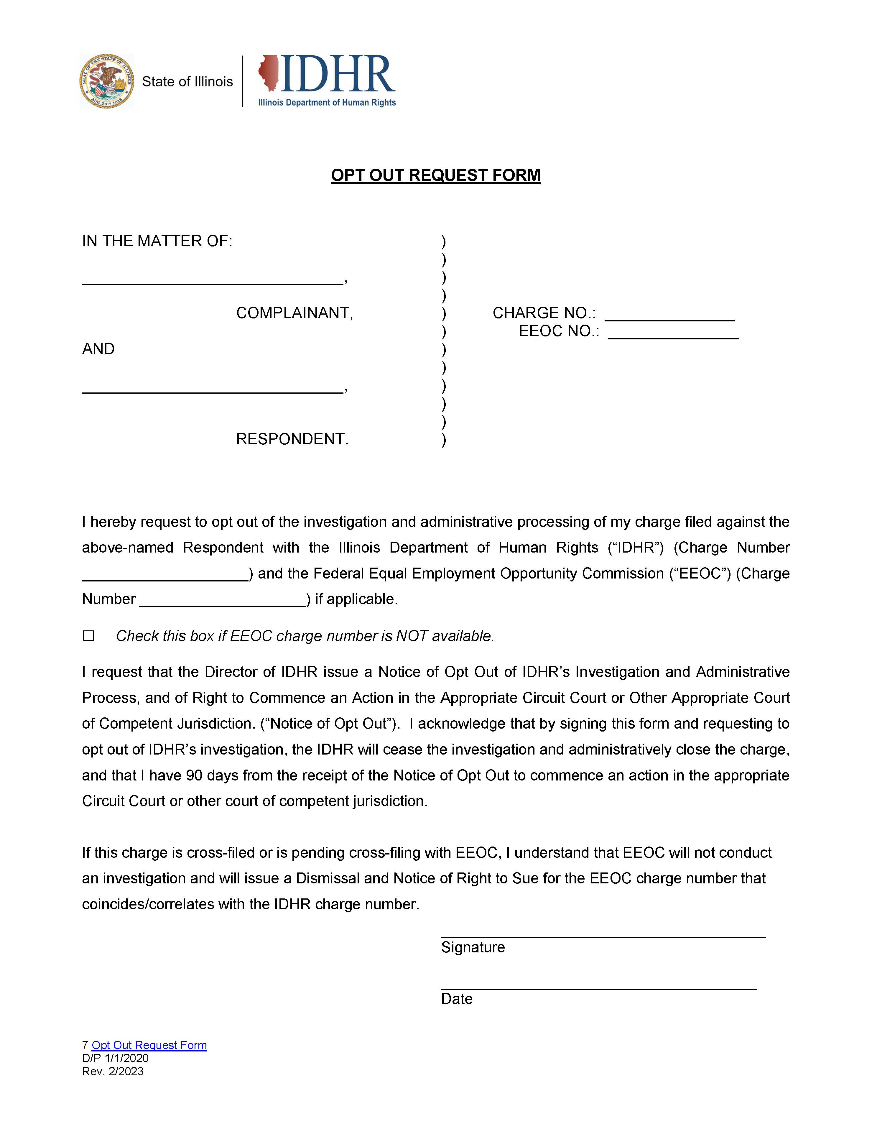Opt Out Request Form | Pdf Fpdf Doc Docx | Illinois