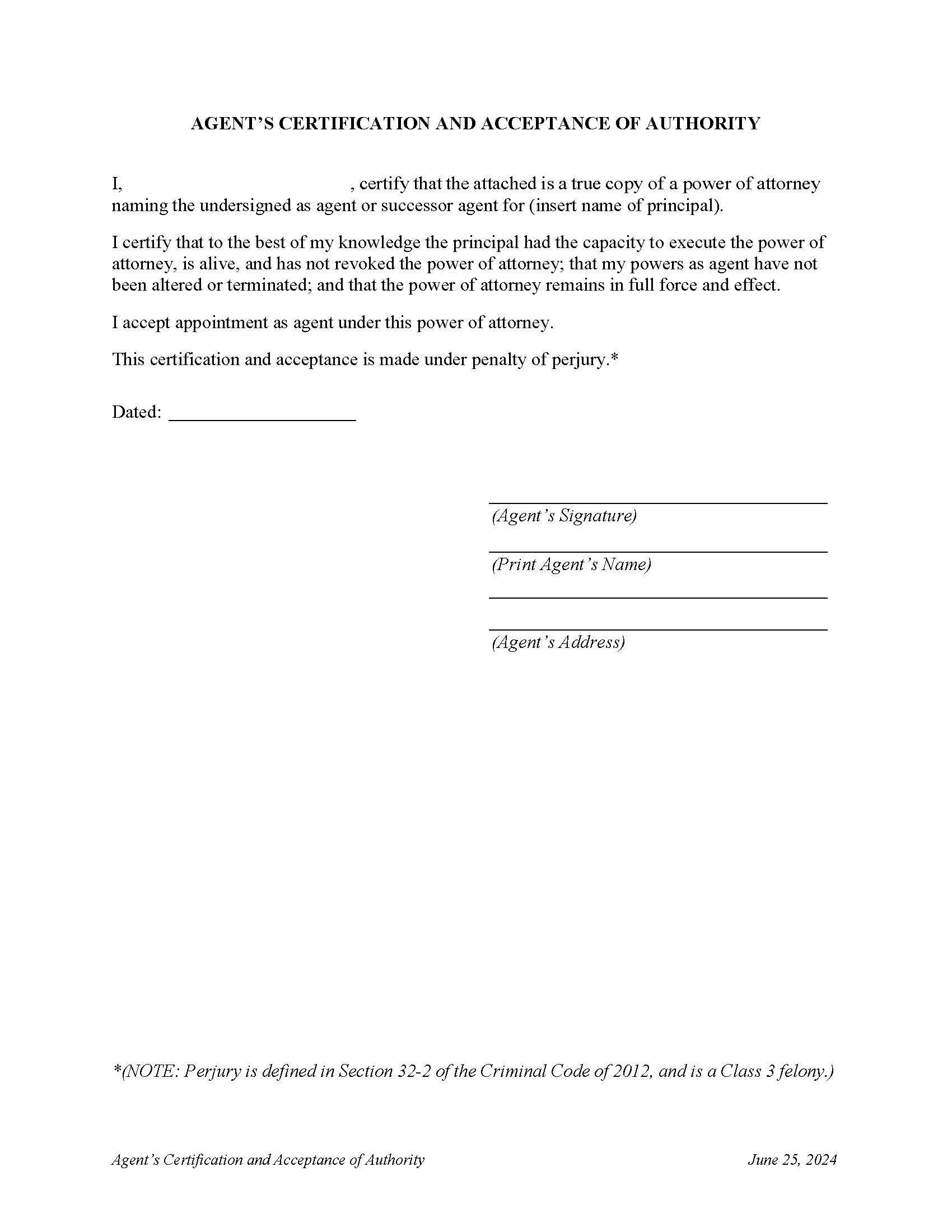 Agents Certification And Acceptance Of Authority | Pdf Fpdf Doc Docx | Illinois