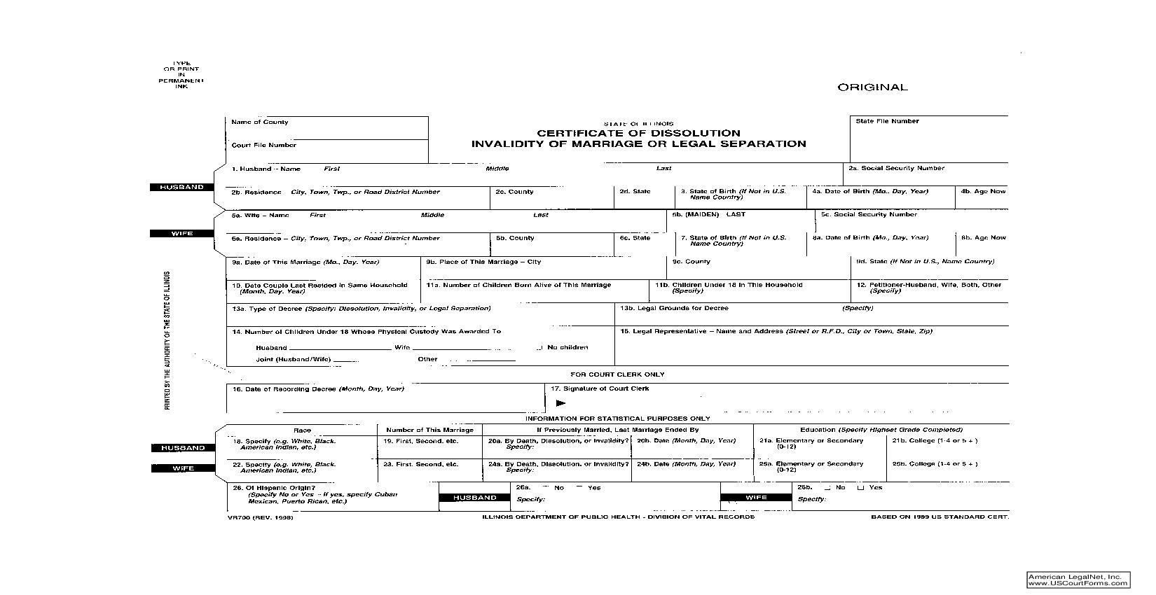 Certificate Of Dissolution Invalidity Of Marriage Or Legal Separation | Pdf Fpdf Doc Docx | Illinois