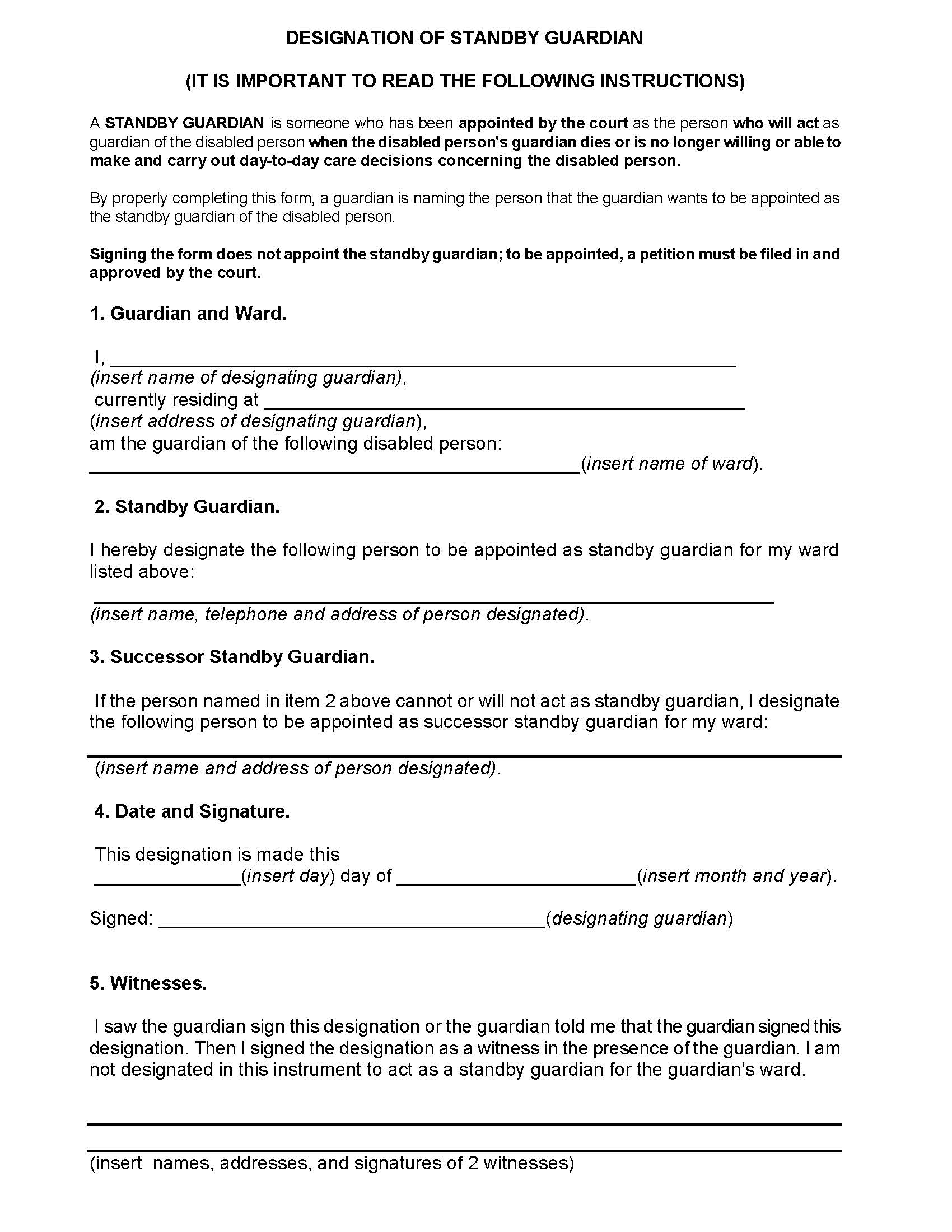 Designation Of Standby Guardian | Pdf Fpdf Docx | Illinois