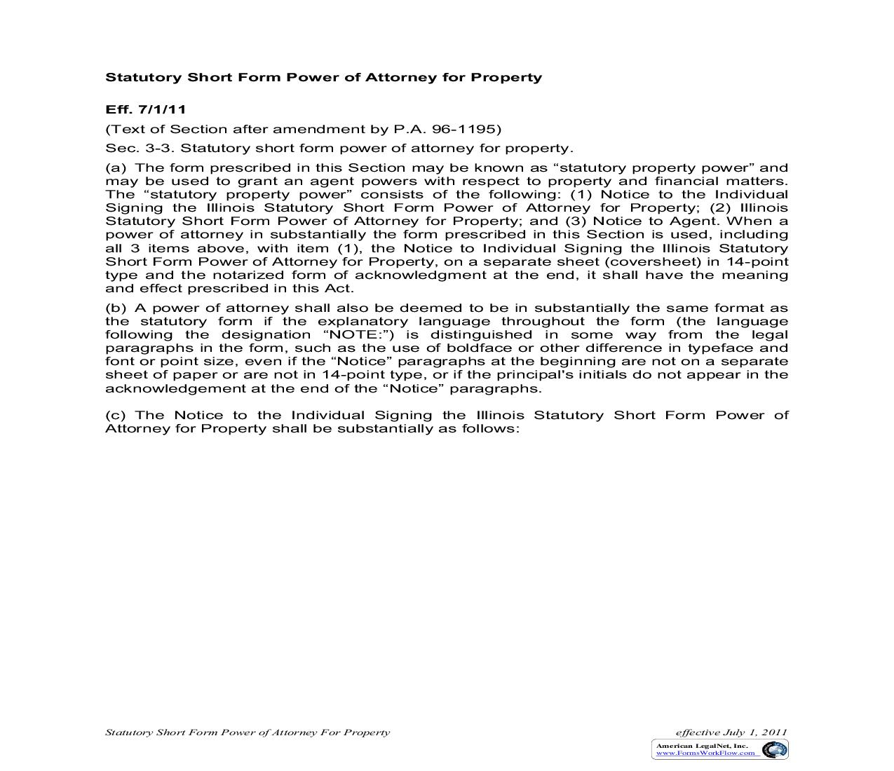 Illinois Statutory Short Form Power Of Attorney For Property | Pdf Fpdf Doc Docx | Illinois