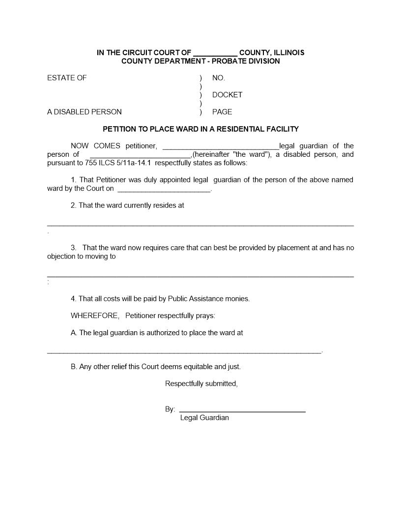Petition To Place Ward In A Residential Facility | Pdf Fpdf Docx | Illinois