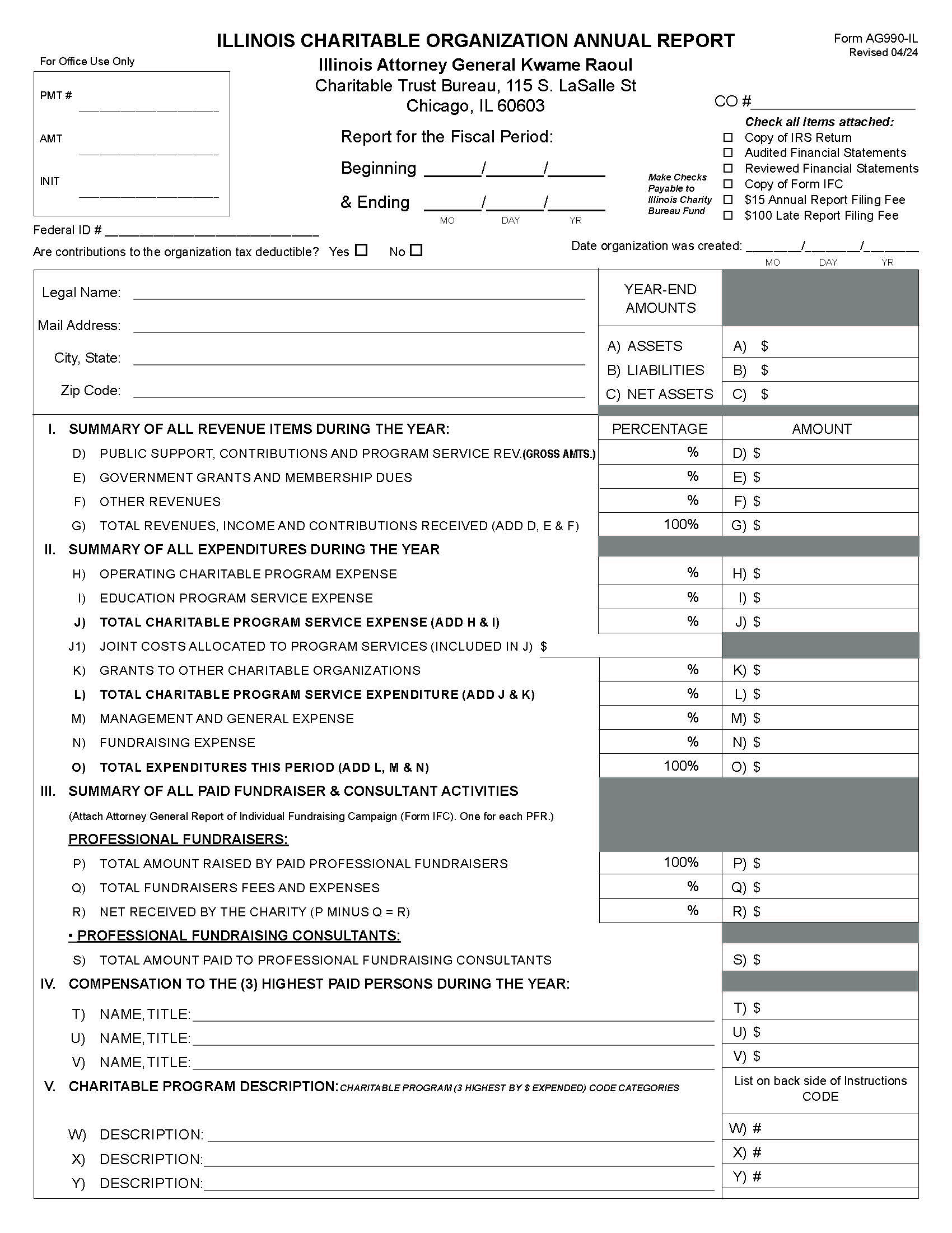 Charitable Organization Annual Report {AG990-IL} | Pdf Fpdf Docx | Illinois