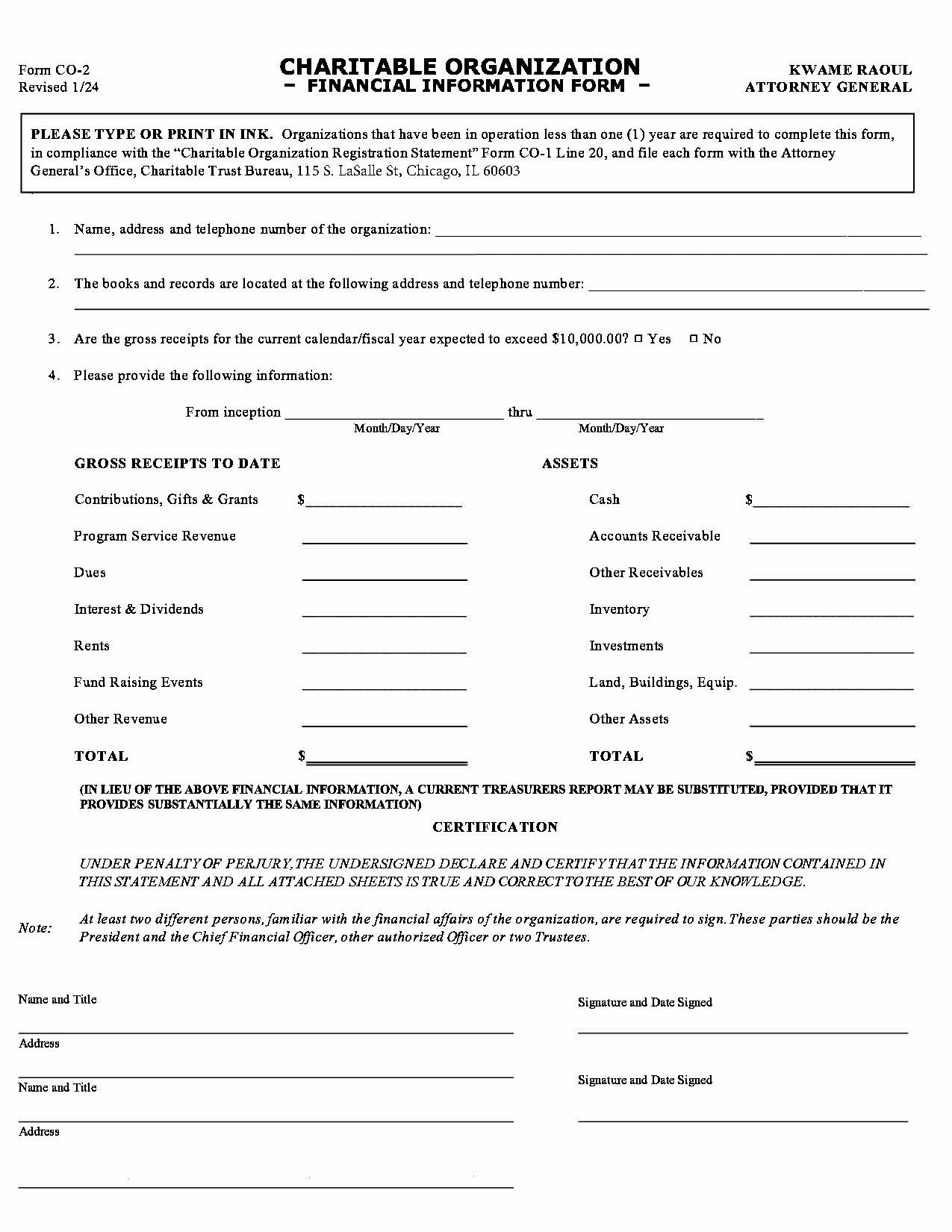 Charitable Organization Financial Information {CO-2} | Pdf Fpdf Docx | Illinois