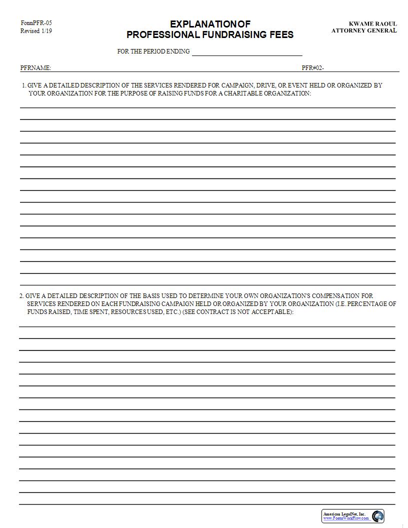 Explanation Of Professional Fundraising Fees {PFR-05} | Pdf Fpdf Docx | Illinois
