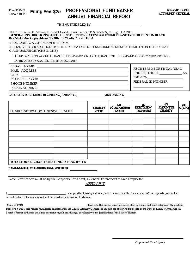 Professional Fund Raiser Annual Financial Report {PFR-02} | Pdf Fpdf Docx | Illinois