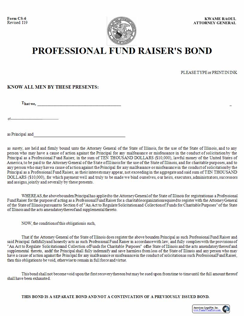Professional Fund Raisers Bond {CS-6} | Pdf Fpdf Docx | Illinois