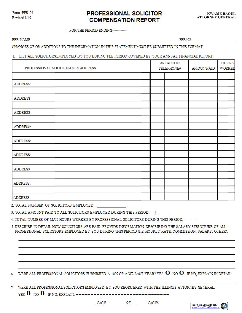 Professional Solicitor Compensation Report {PFR-04} | Pdf Fpdf Docx | Illinois