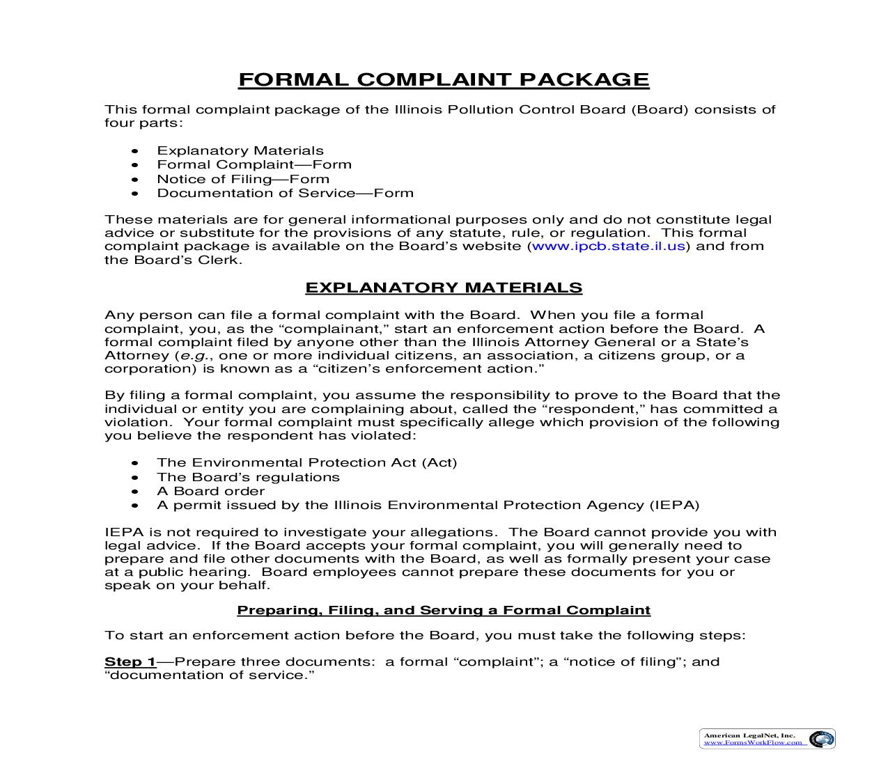 Formal Complaint | Pdf Fpdf Doc Docx | Illinois