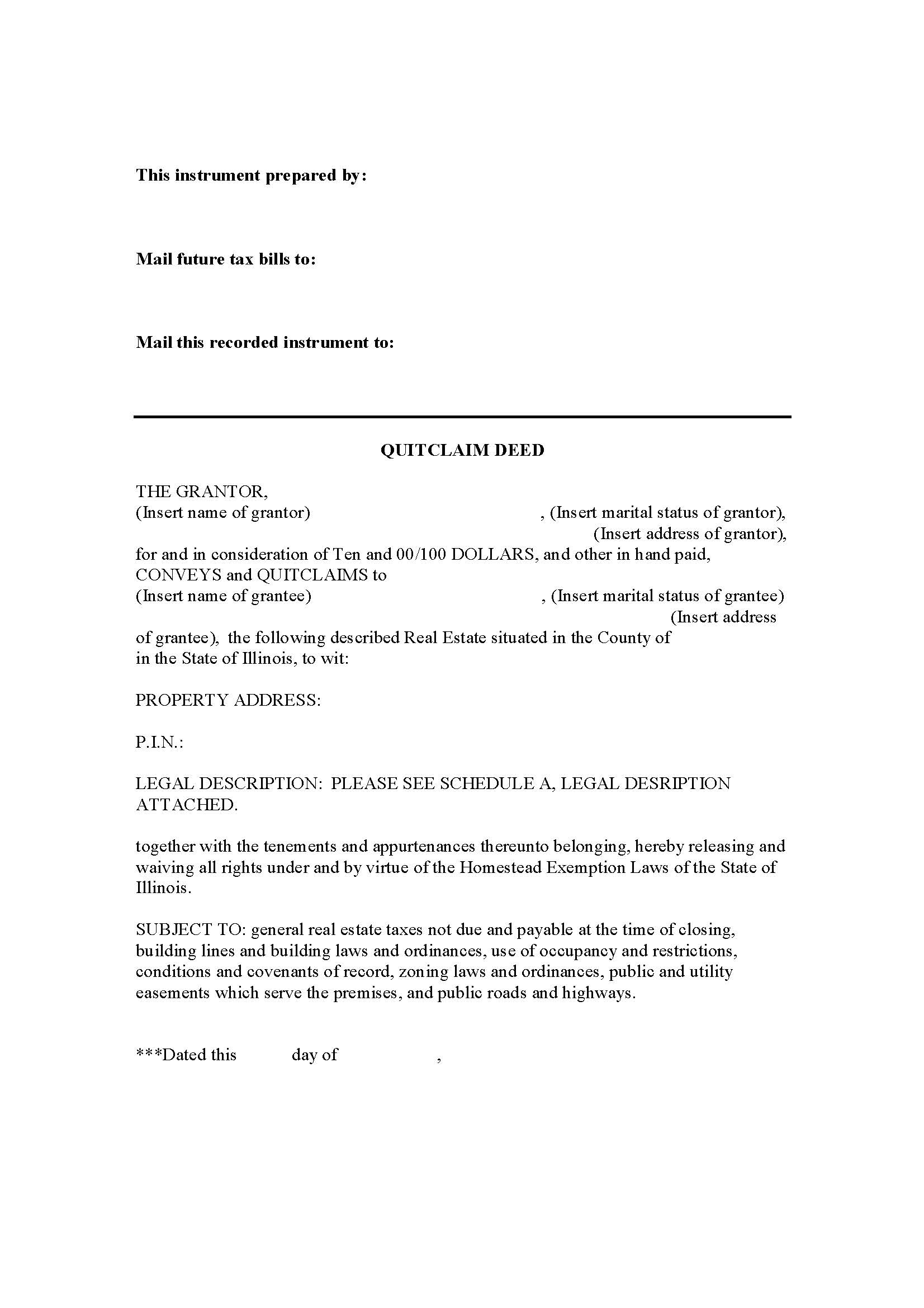 Quitclaim Deed | Pdf Fpdf Docx | Illinois