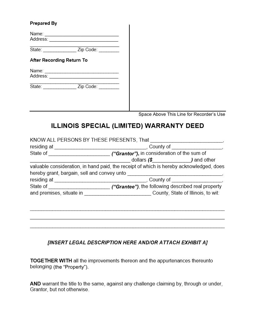 Special Warranty Deed | Pdf Fpdf Docx | Illinois