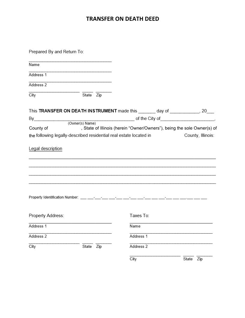 Transfer On Death Instrument (Transfer On Death Deed) | Pdf Fpdf Docx | Illinois