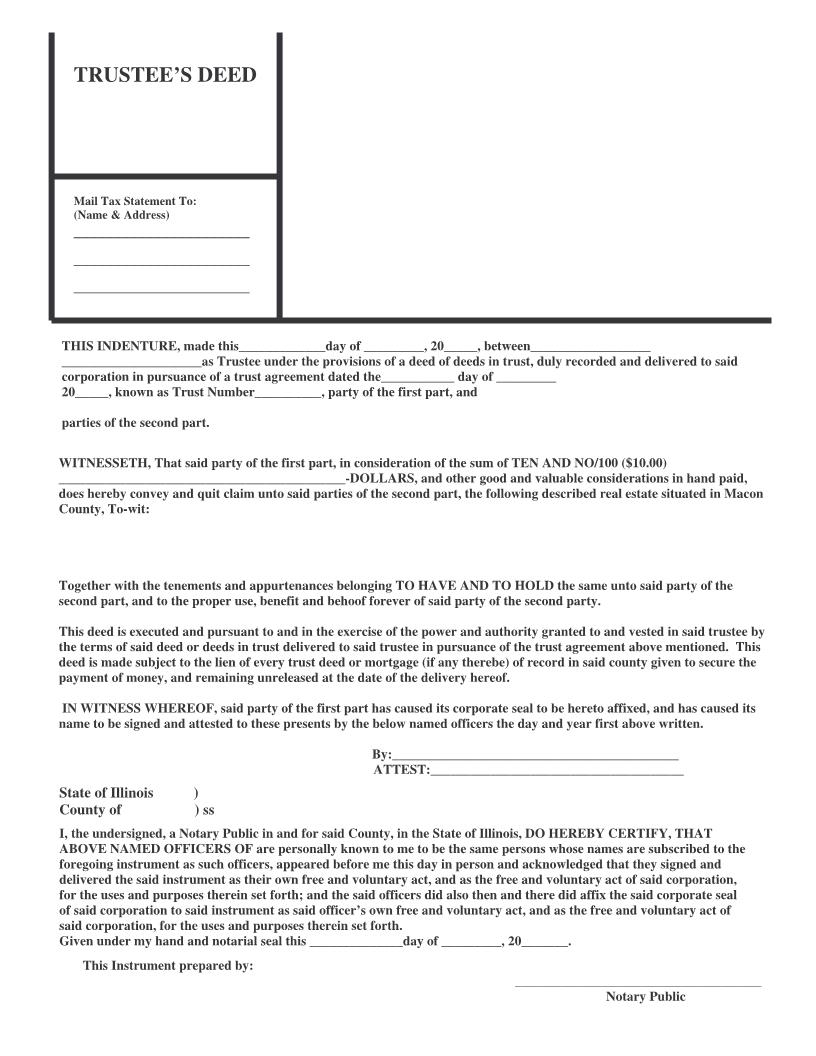 Trustees Deed | Pdf Fpdf Docx | Illinois