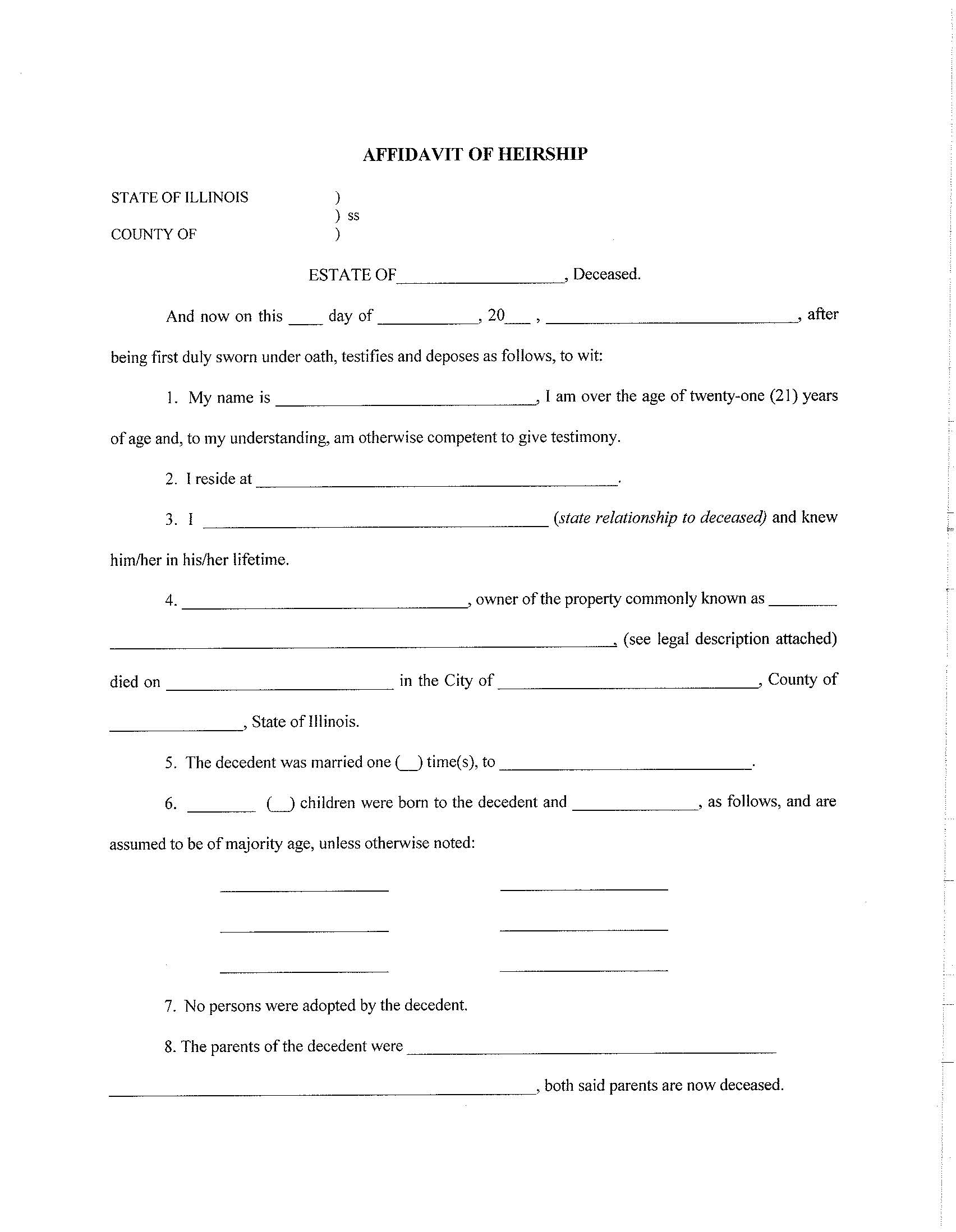 Affidavit Of Heirship | Pdf Fpdf Docx | Illinois