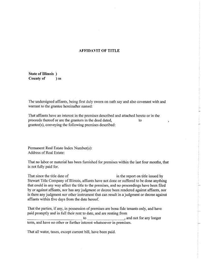 Affidavit Of Title | Pdf Fpdf Docx | Illinois