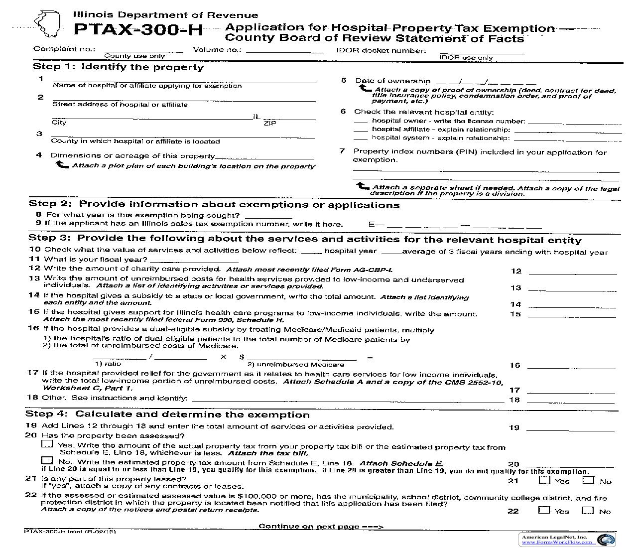 Application For Hospital Property Tax Exemption {PTAX-300-H} | Pdf Fpdf Doc Docx | Illinois