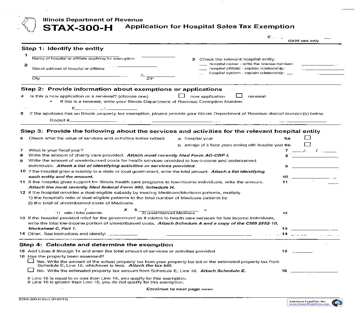 Application For Hospital Sales Tax Exemption {STAX-300-H} | Pdf Fpdf Doc Docx | Illinois