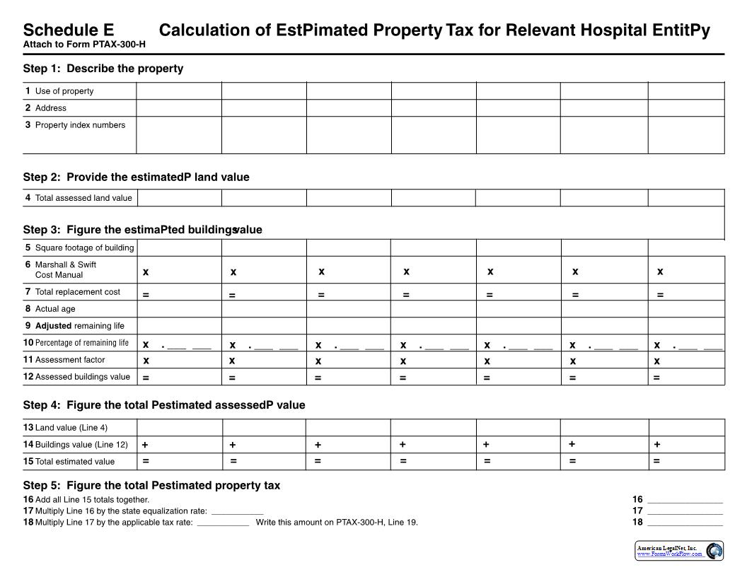 Calculation Of Estimated Property Tax  (Schedule E For PTAX-300-H) | Pdf Fpdf Docx | Illinois