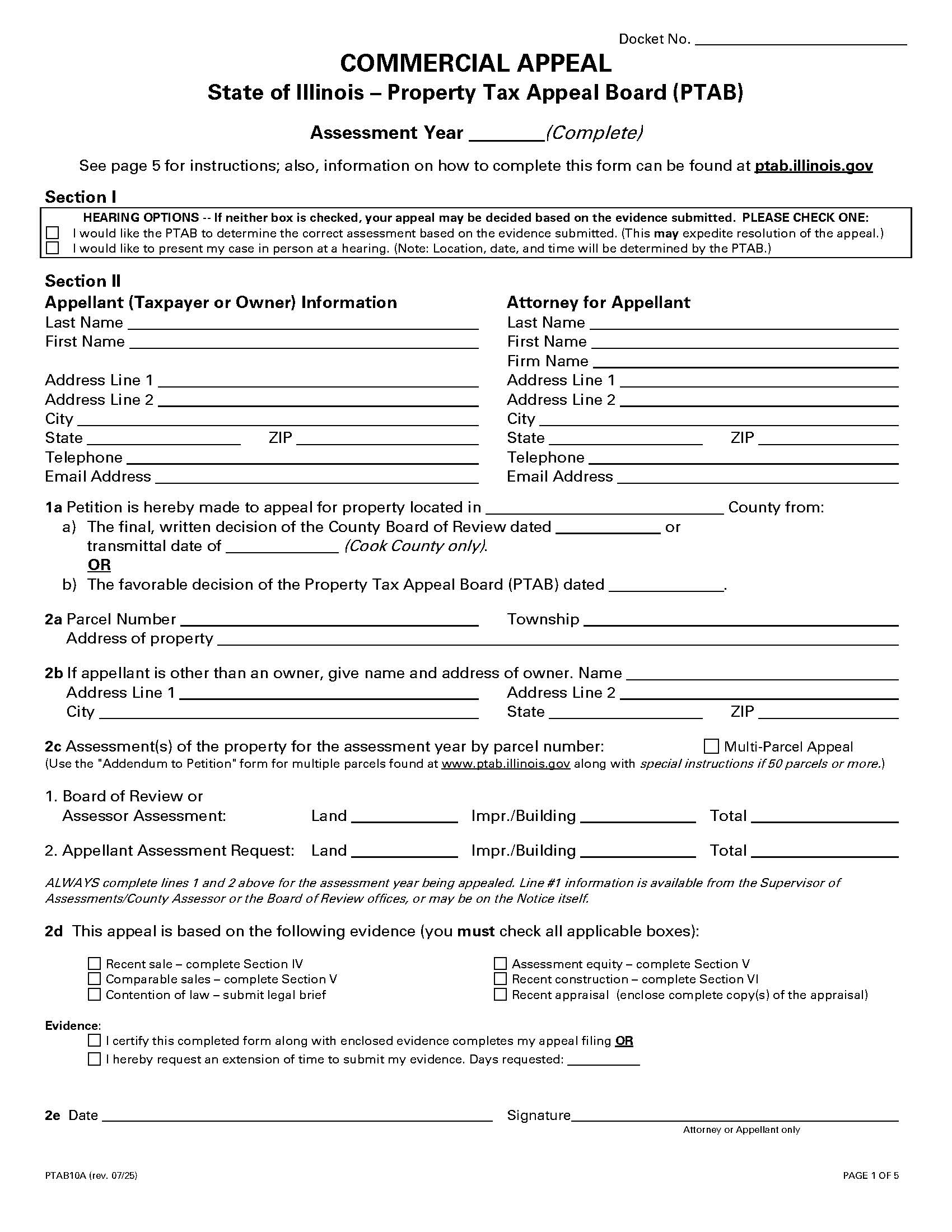 Commercial Appeal Property Tax Appeal Board {PTAB10A} | Pdf Fpdf Docx | Illinois