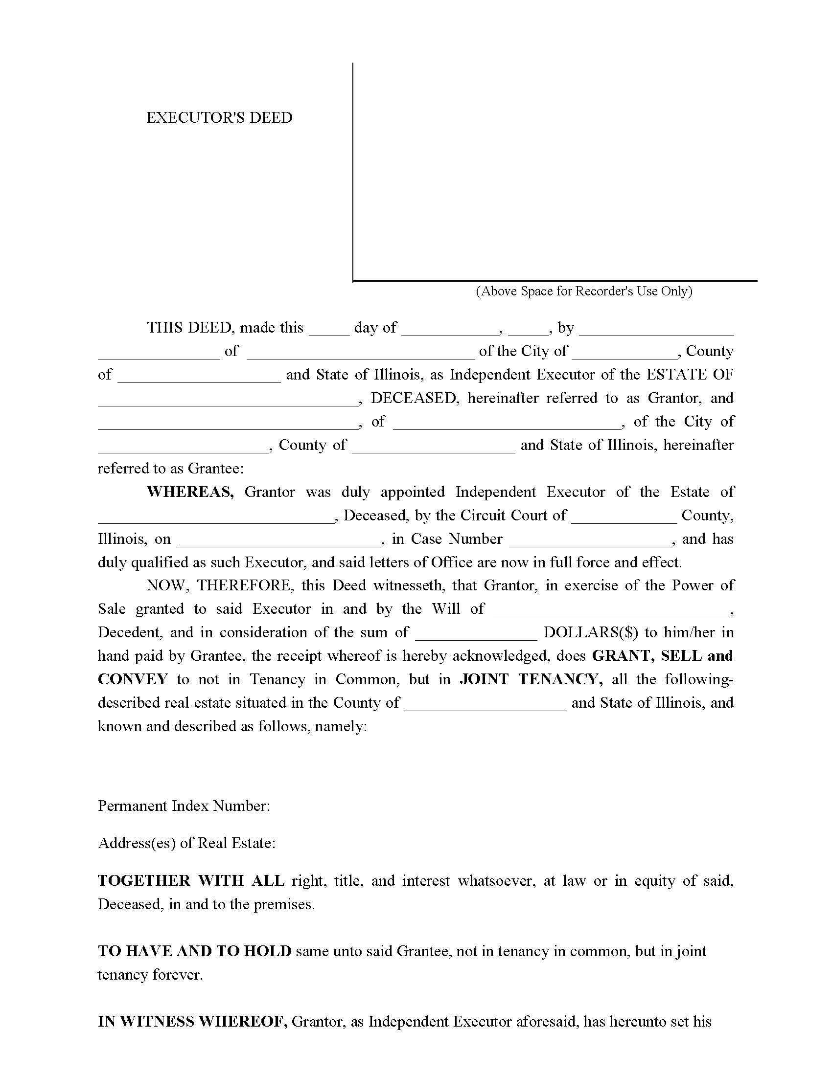 Executors Deed | Pdf Fpdf Docx | Illinois