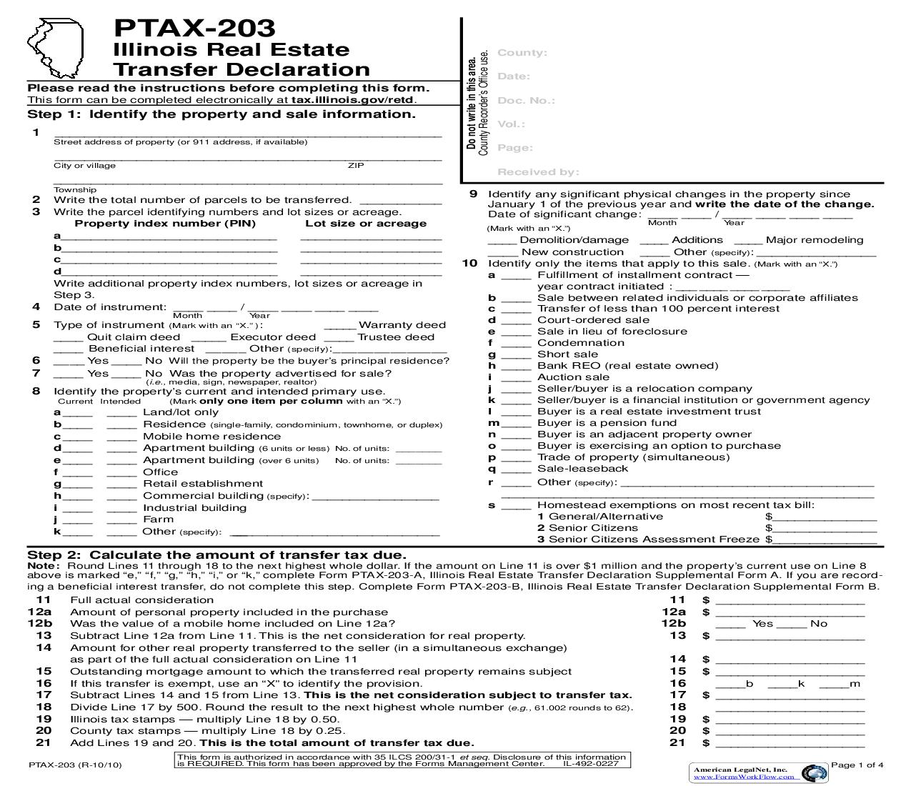 PTAX-203 Illinois Real Estate Transfer Declaration {PTAX-203} | Pdf Fpdf Doc Docx | Illinois