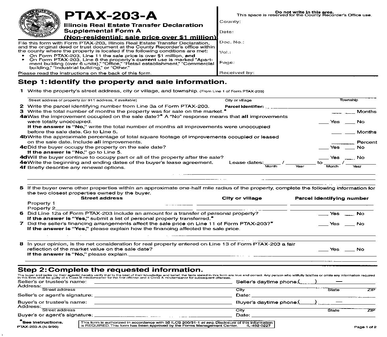 PTAX-203A Illinois Real Estate Transfer Declaration Supplemental Form A {PTAX-203A} | Pdf Fpdf Doc Docx | Illinois