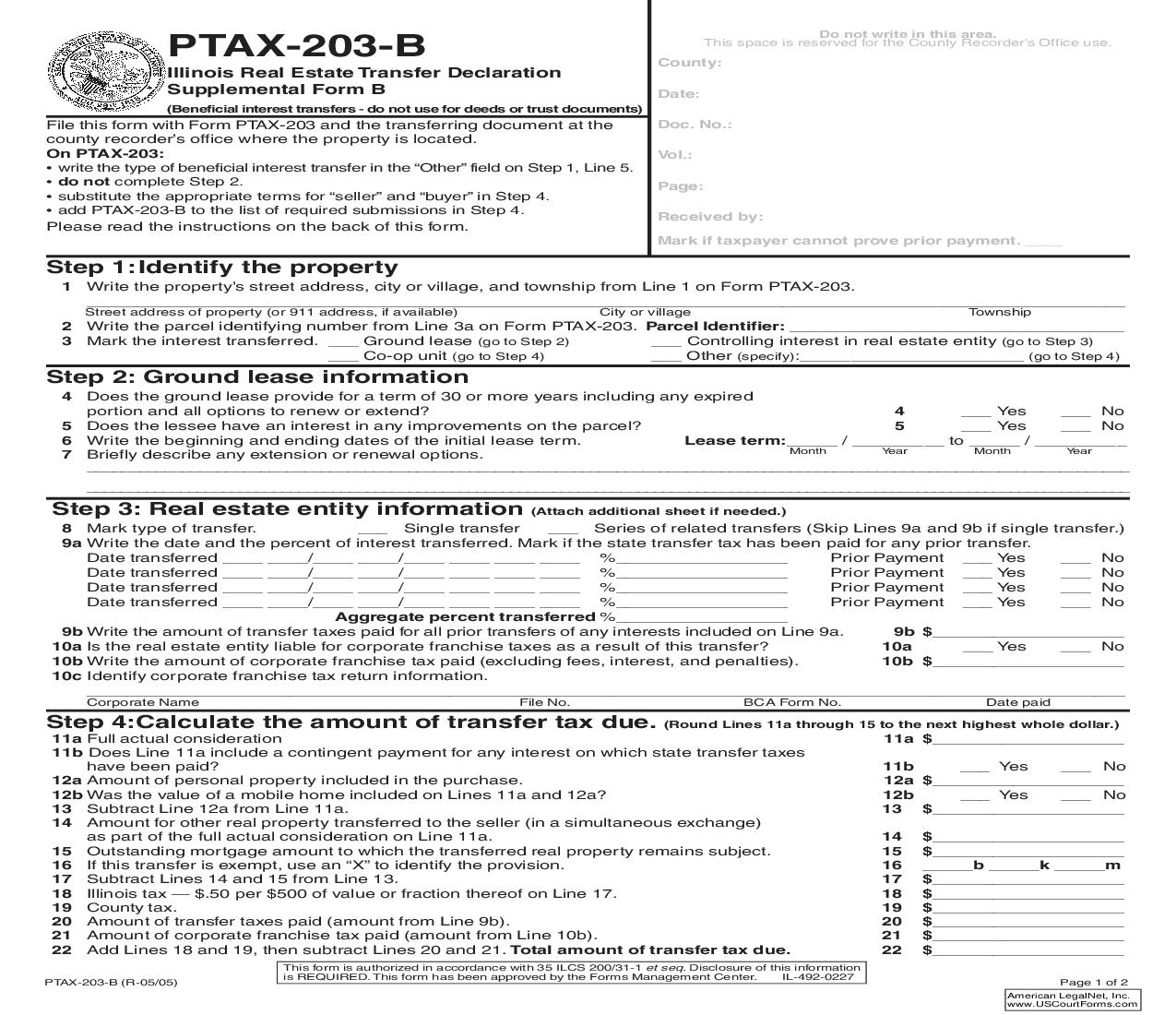 PTAX-203B Illinois Real Estate Transfer Declaration Supplemental Form B {PTAX-203-B} | Pdf Fpdf Doc Docx | Illinois