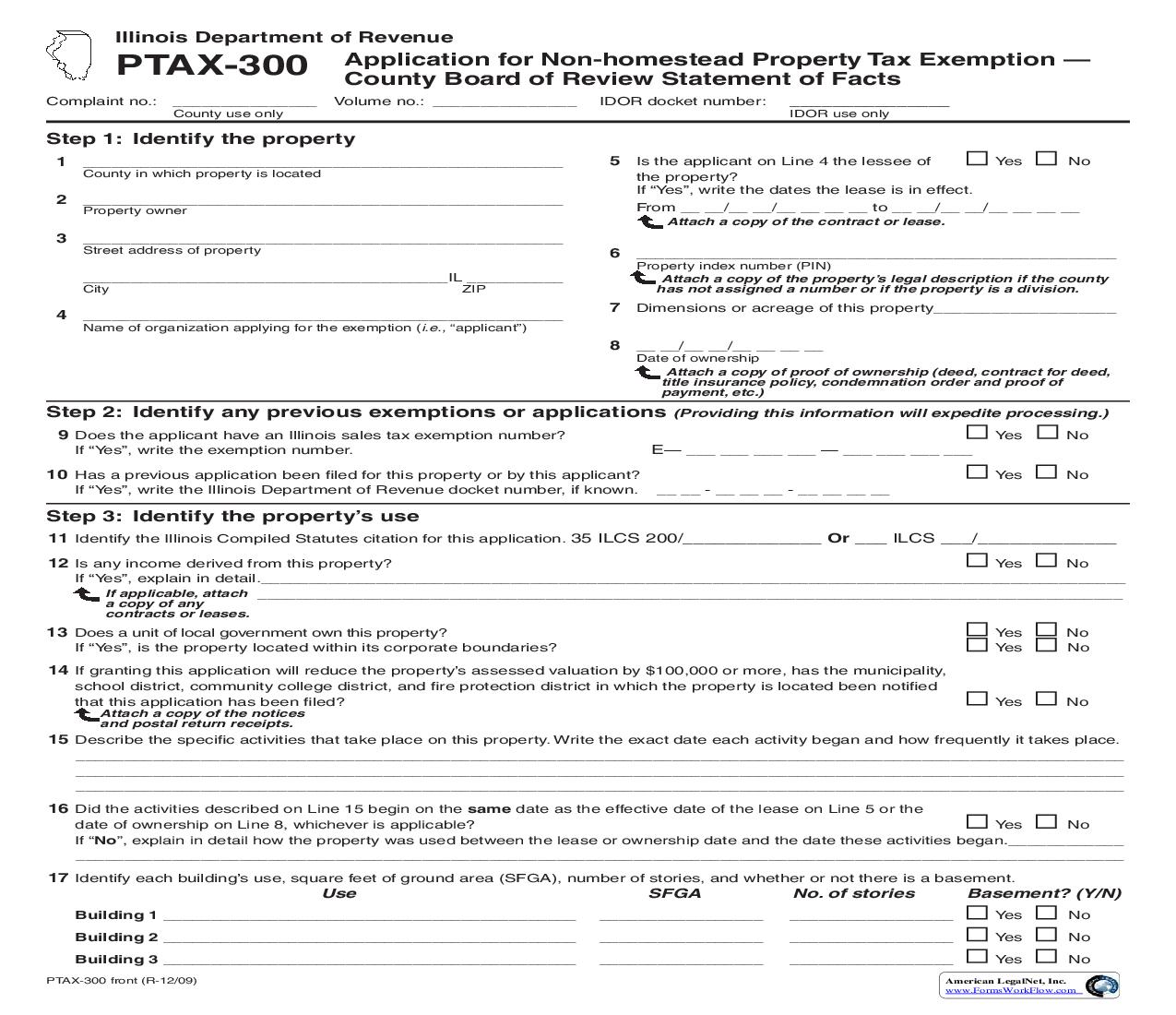 PTAX-300 Application For Non-Homestead Property Tax Exemption {PTAX-300} | Pdf Fpdf Doc Docx | Illinois
