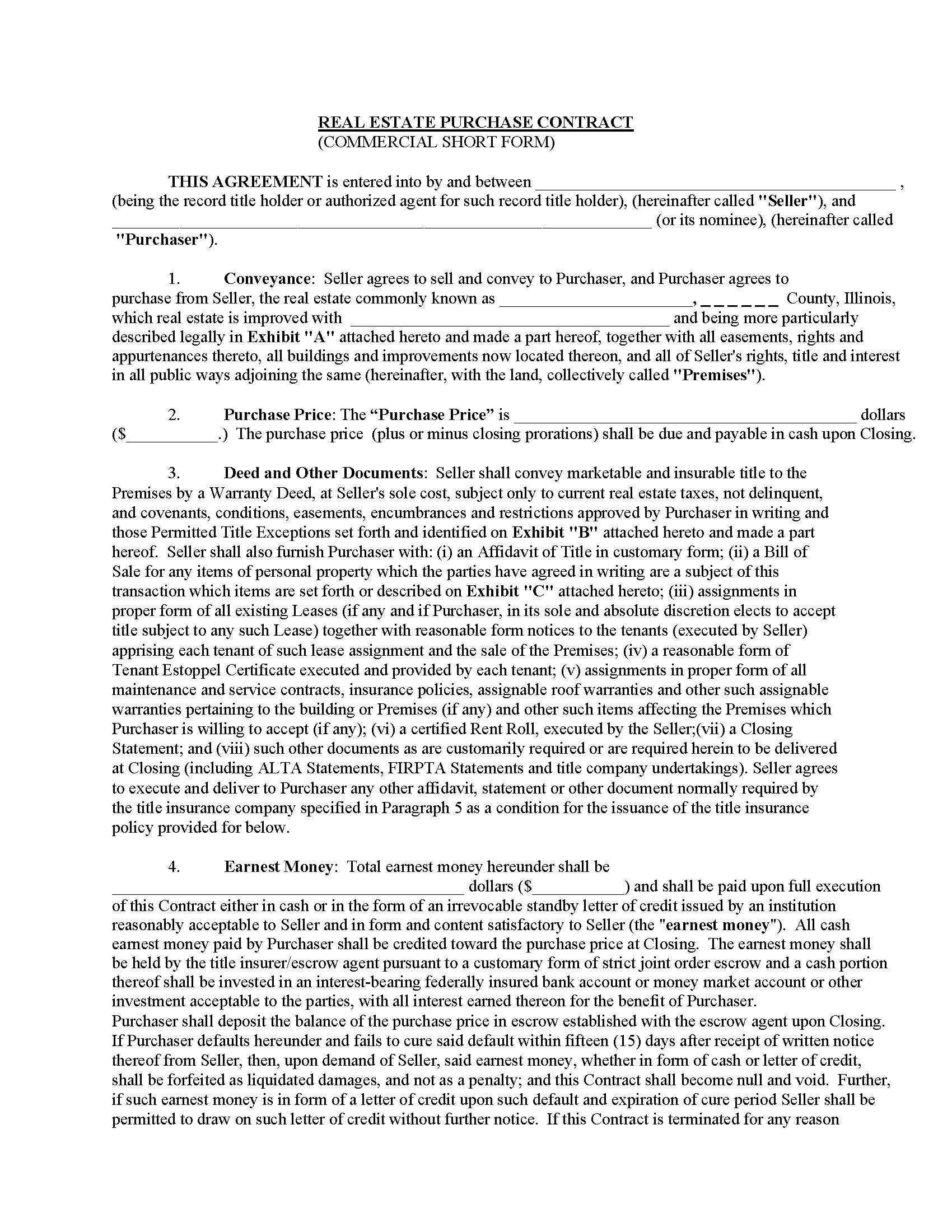 Real Estate Purchase Contract (Commercial Short Form) | Pdf Fpdf Docx | Illinois