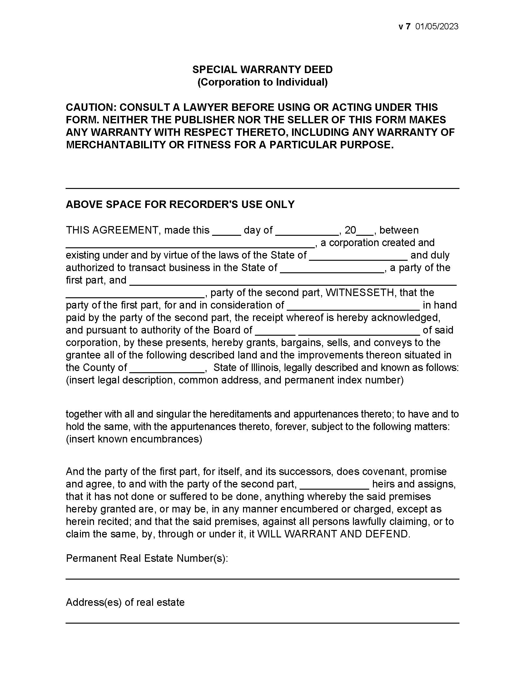 Special Warranty Deed | Pdf Fpdf Docx | Illinois