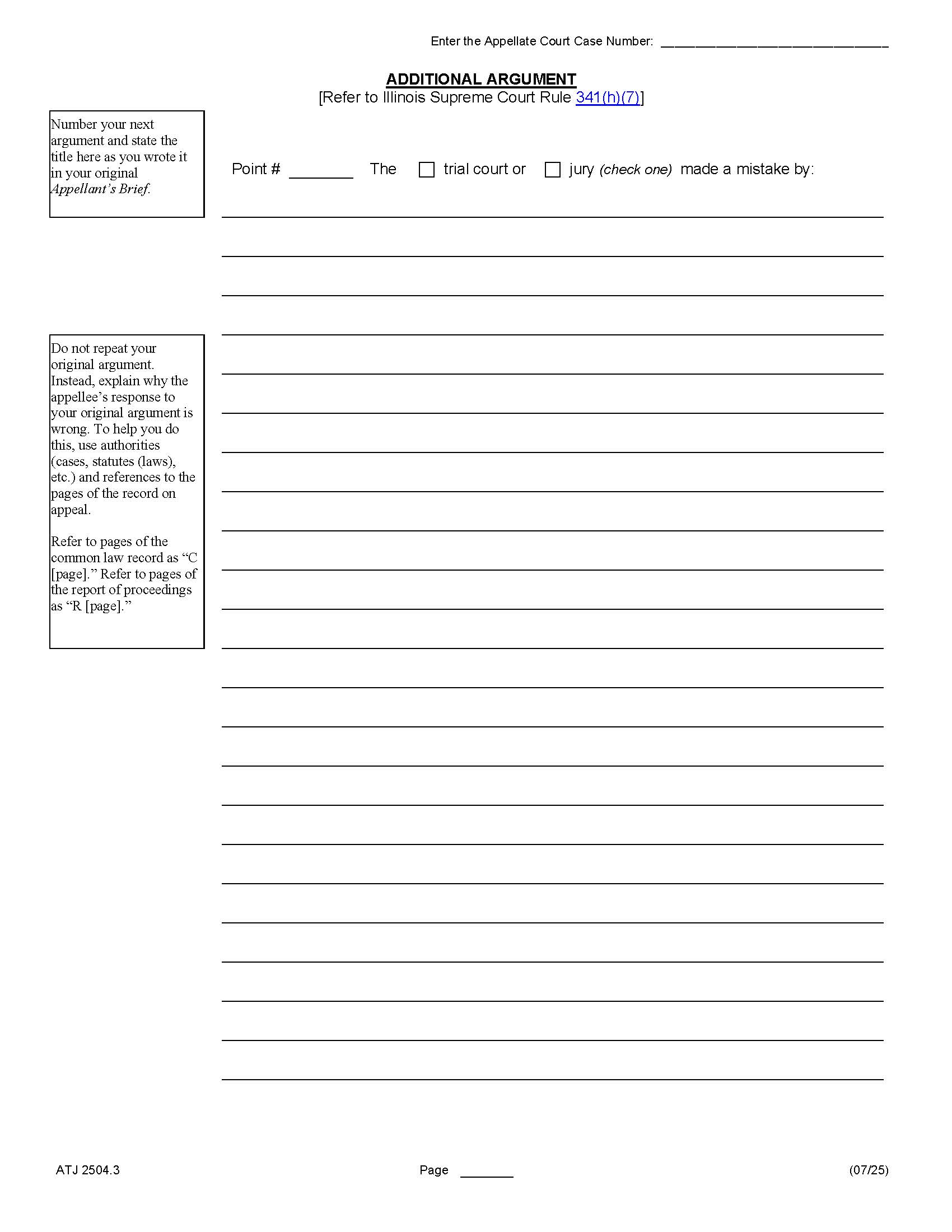 Additional Argument (Appellants Reply Brief) {ATJ 2504.3} | Pdf Fpdf Docx | Illinois