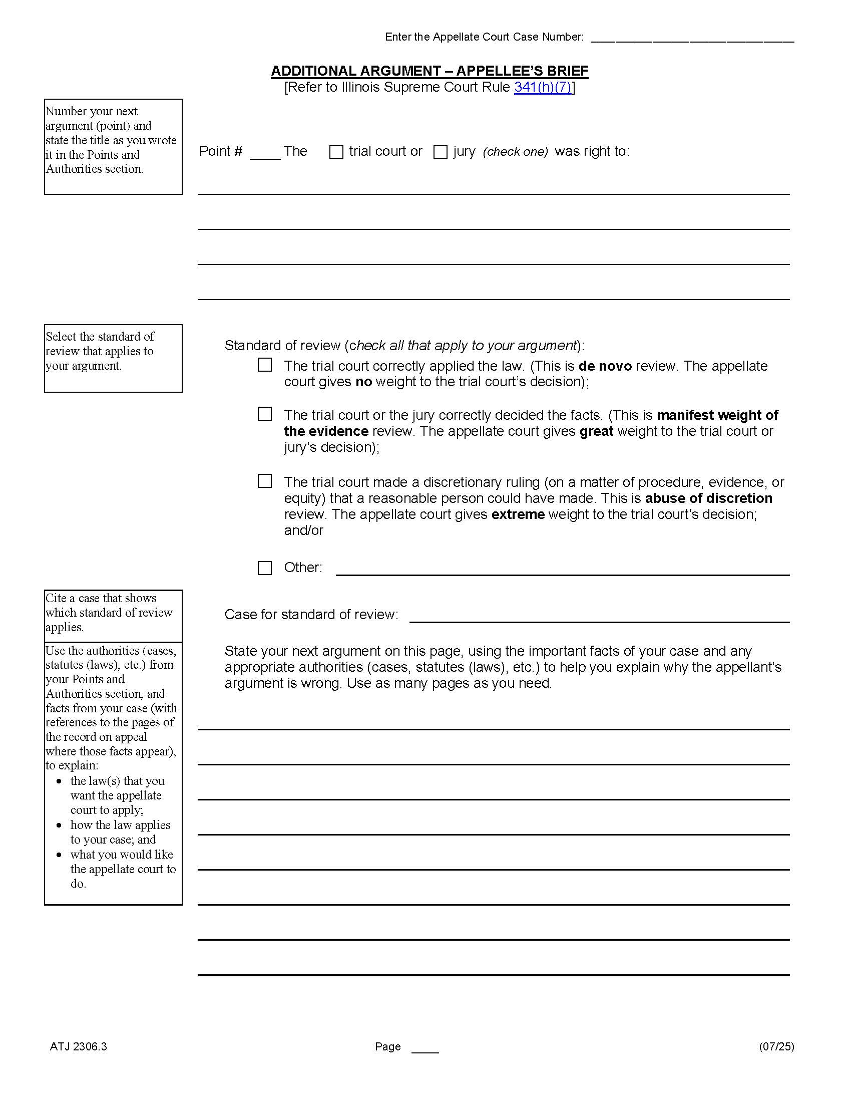 Additional Argument (Appellees Brief) {ATJ 2306.3} | Pdf Fpdf Docx | Illinois
