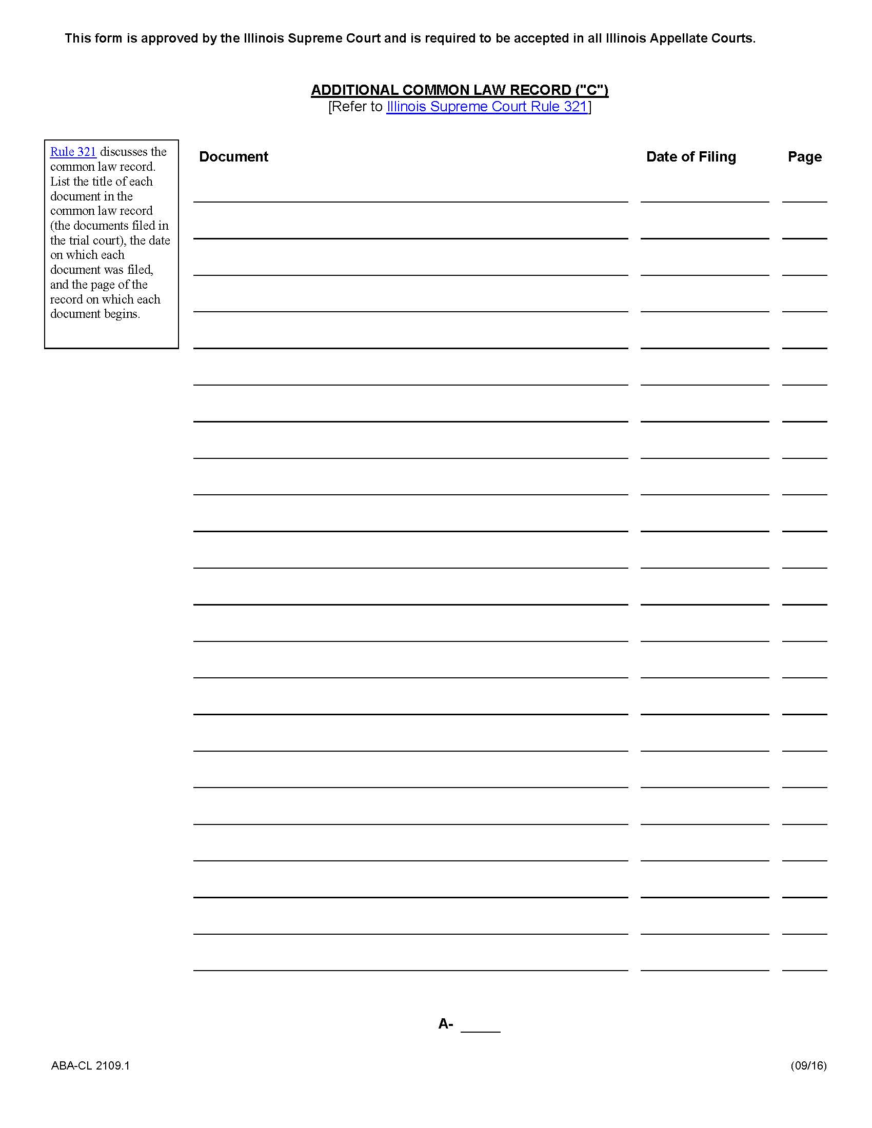 Additional Common Law Record (C) {ABA-CL 2109.1} | Pdf Fpdf Docx | Illinois