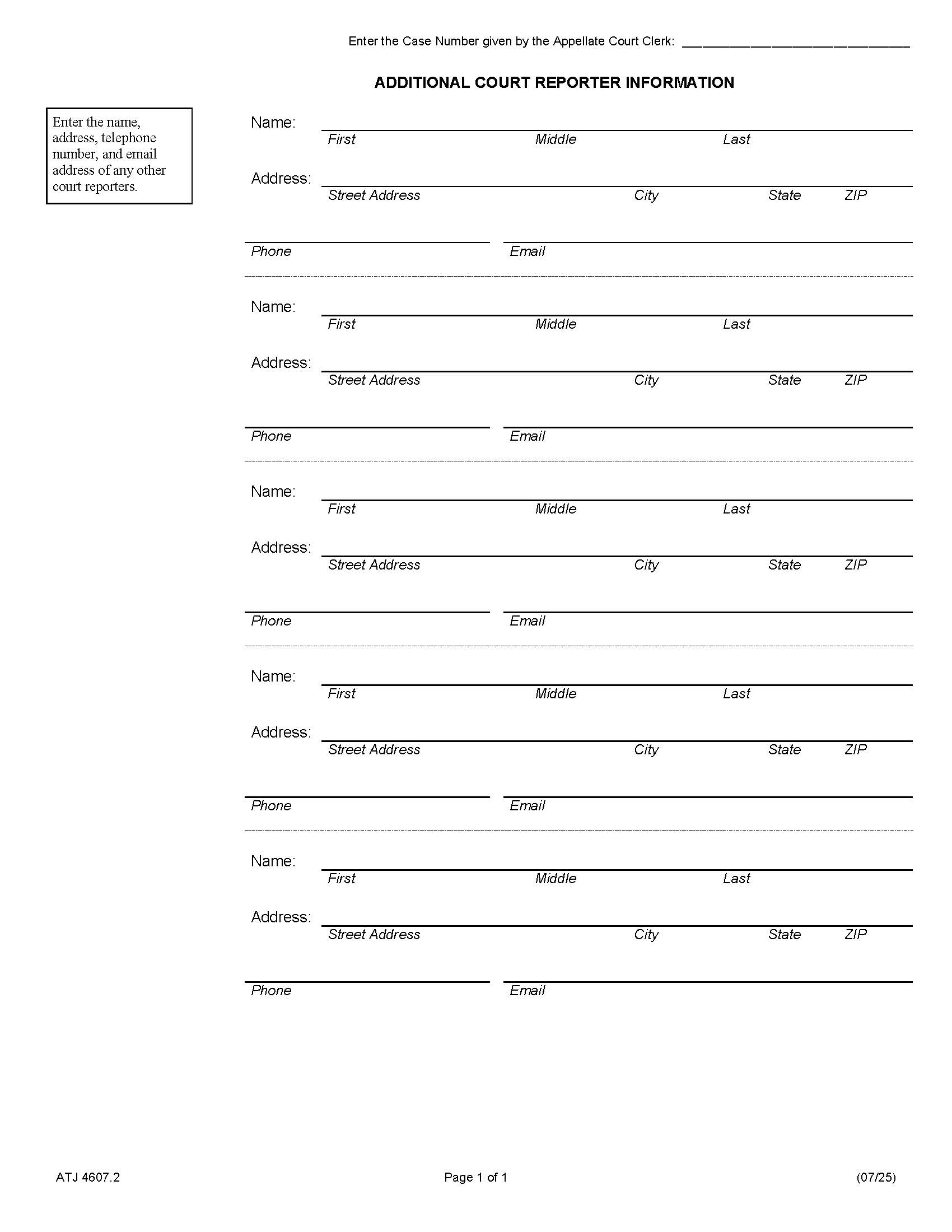 Additional Court Reporter Information (Docketing Statement) {ATJ 4607.2} | Pdf Fpdf Docx | Illinois
