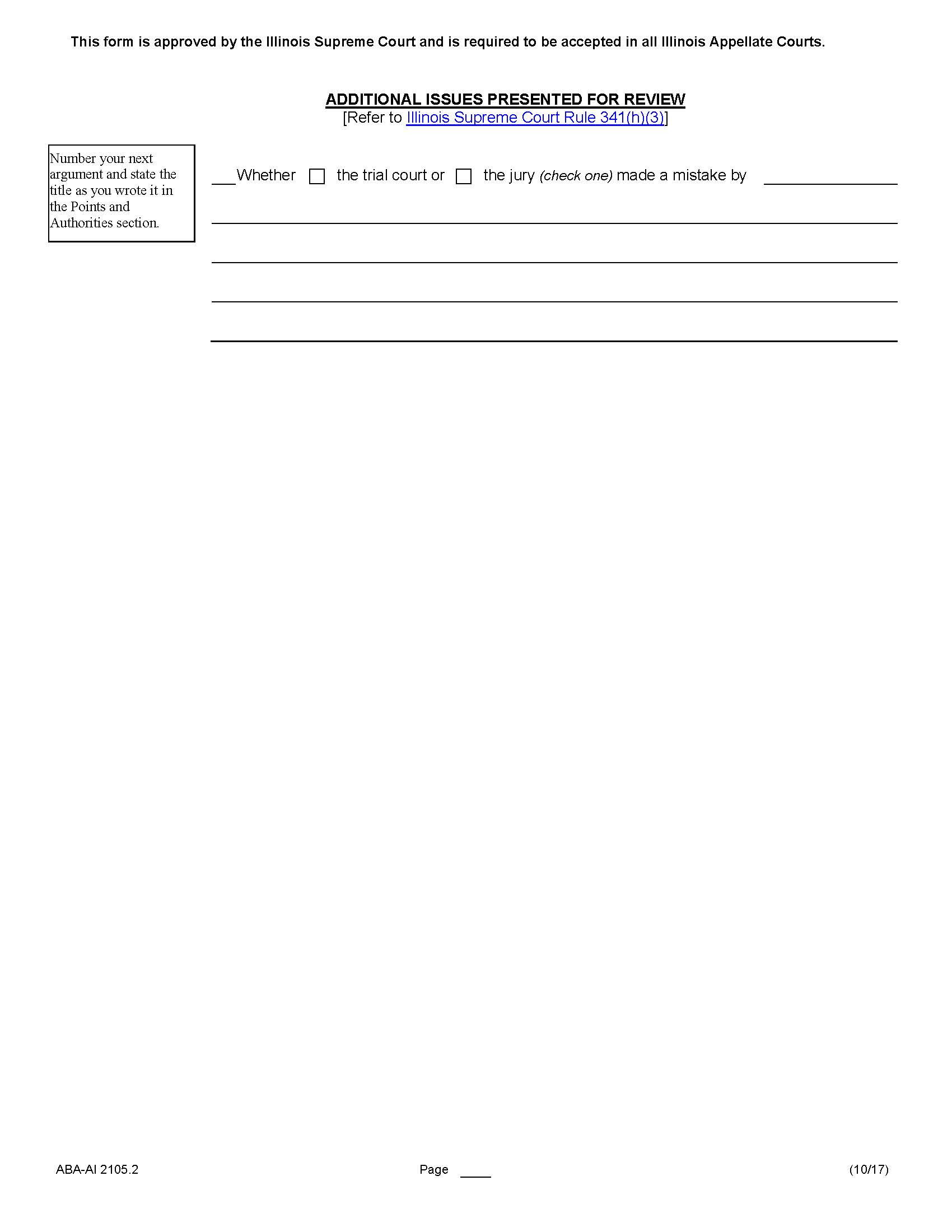 Additional Issues Presented For Review {ABA-AI 2105.2} | Pdf Fpdf Docx | Illinois