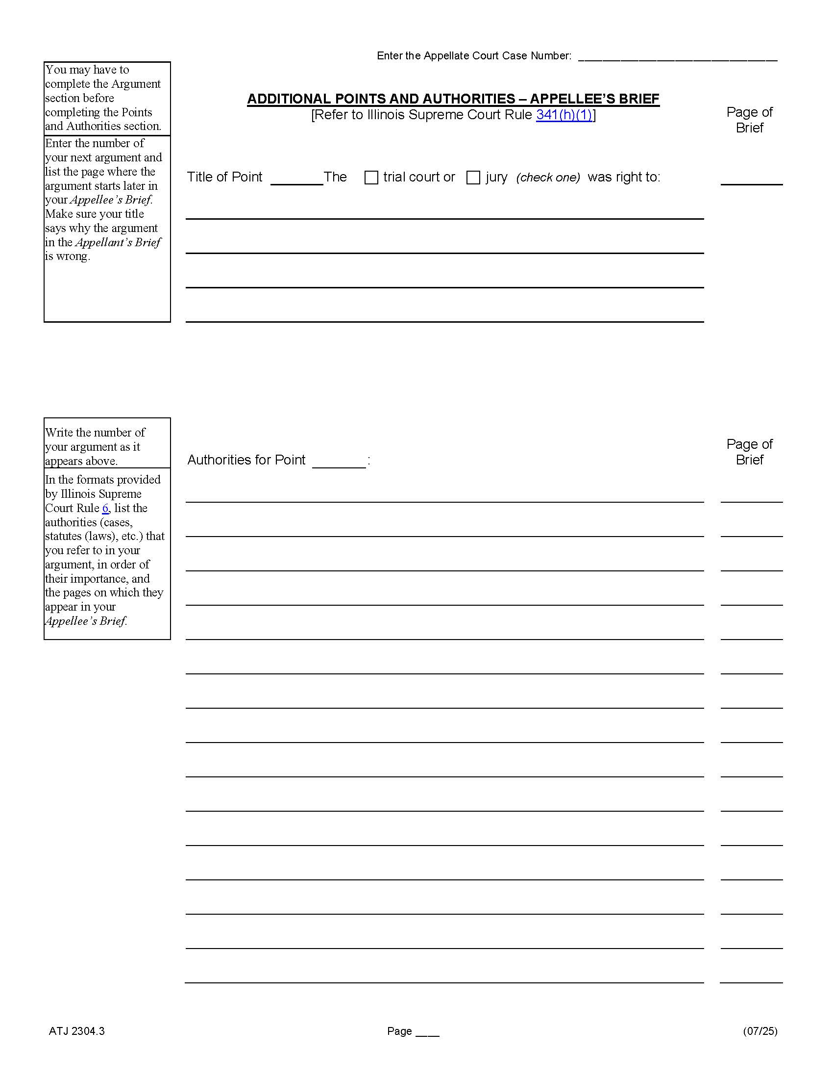 Additional Points And Authorities Appellees Brief {ATJ 2304.3} | Pdf Fpdf Docx | Illinois