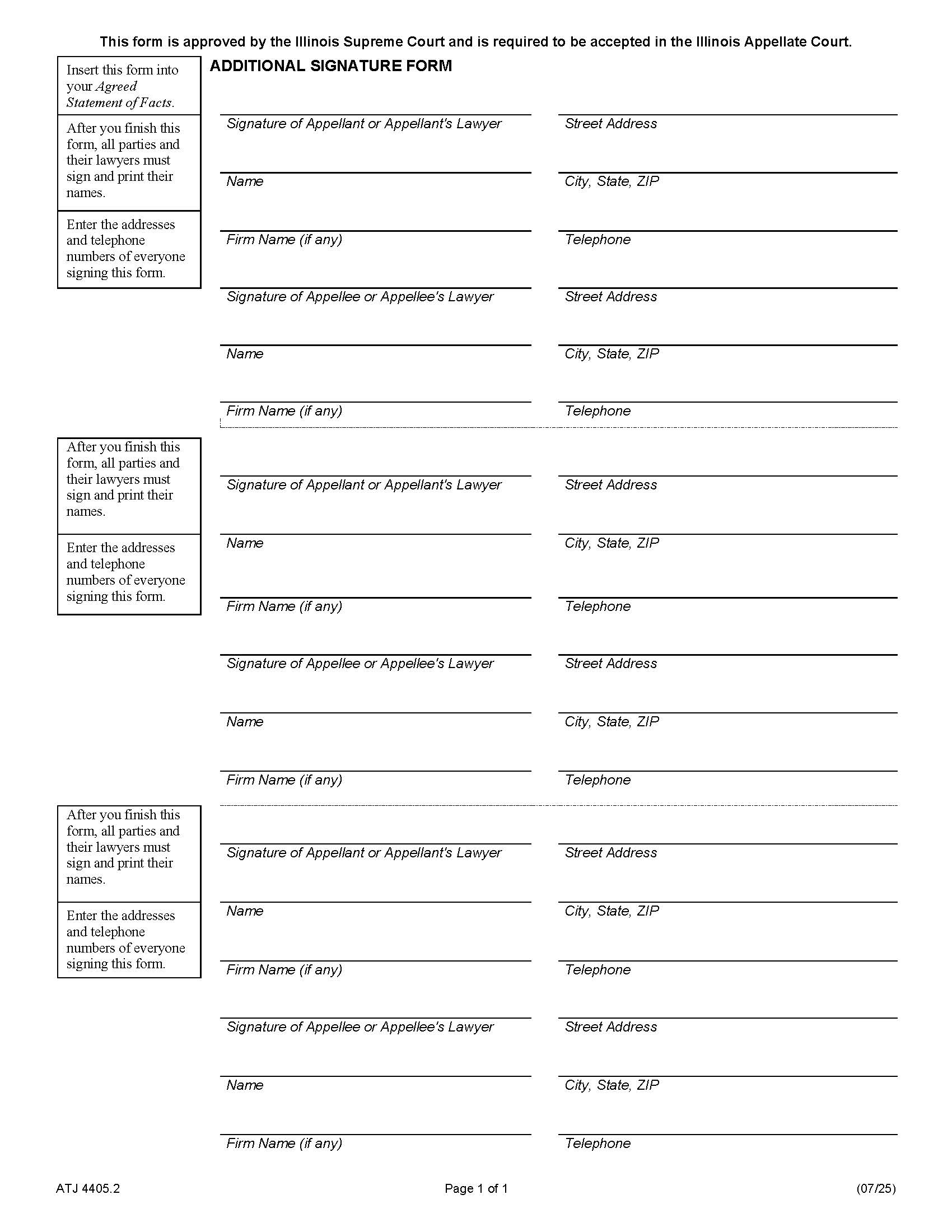 Additional Signature Form (Bystanders Report) {ATJ 4405.2} | Pdf Fpdf Docx | Illinois