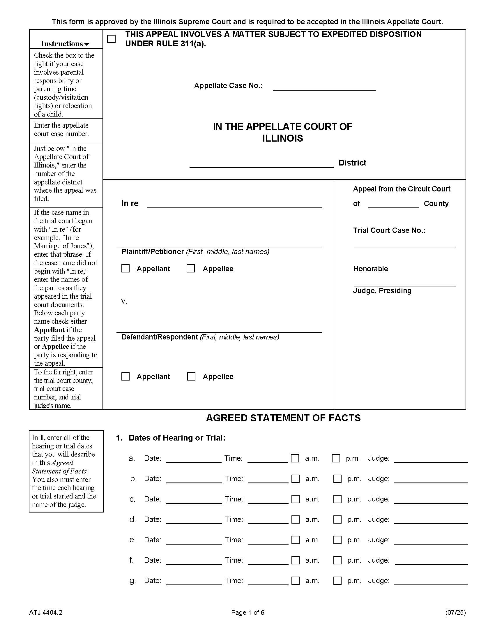 Agreed Statement Of Facts {ATJ 4404.2} | Pdf Fpdf Docx | Illinois