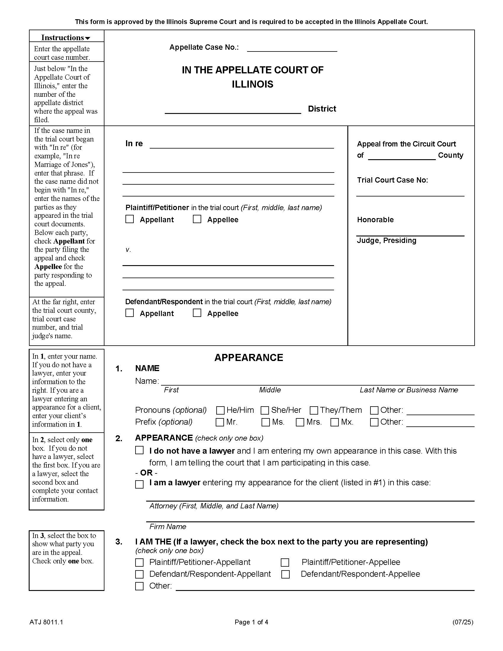 Appearance {ATJ 8011.1} | Pdf Fpdf Docx | Illinois